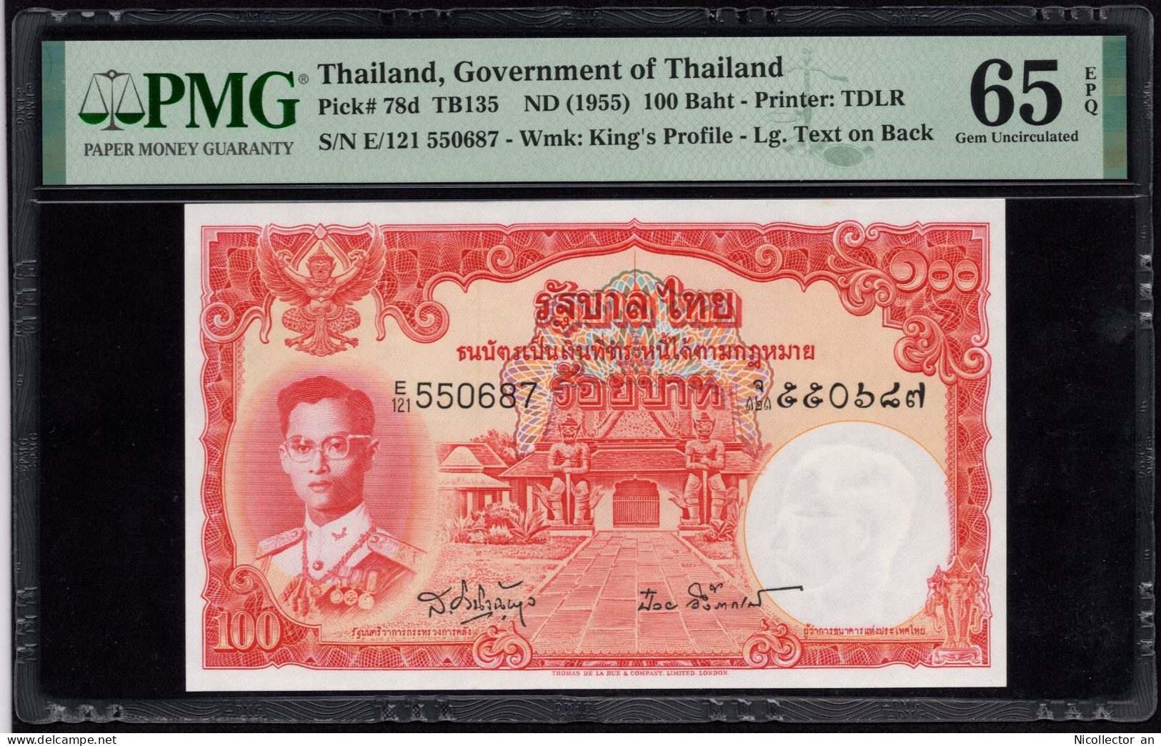 Thailand 100 Baht 1955 PMG 65 UNC P-78d Banknote - Thailand