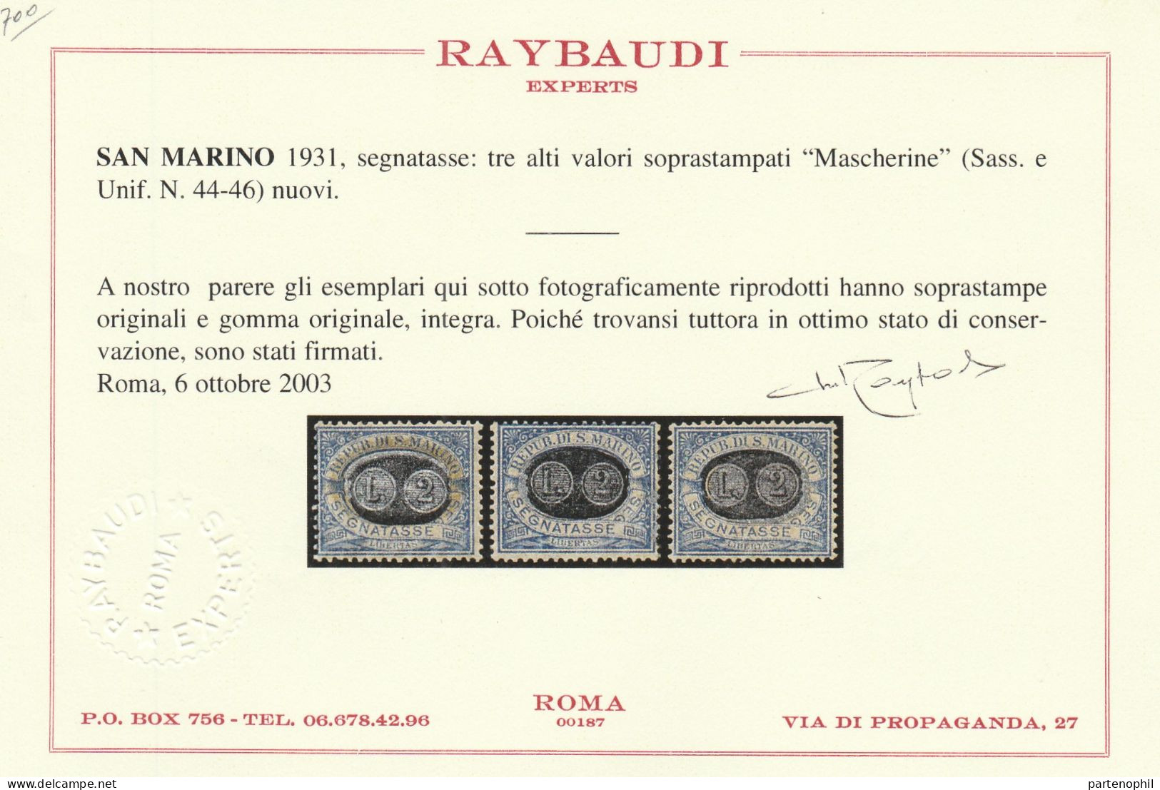 386 - San Marino - 1931 - Segnatasse Del 1925 Soprastampati N. 32/46. Cert. Raybaudi. Cat. € 1300,00. MNH - Segnatasse