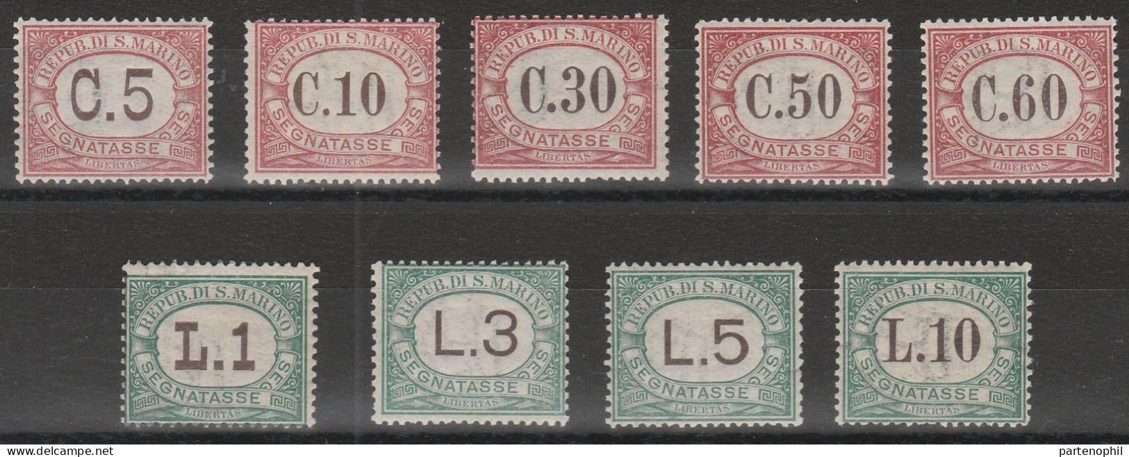 384 - San Marino - 1924 - Colori Dei Riquadri Cambiati N. 10/18. Cert. Raybaudi. Cat. € 2250,00. MNH - Segnatasse