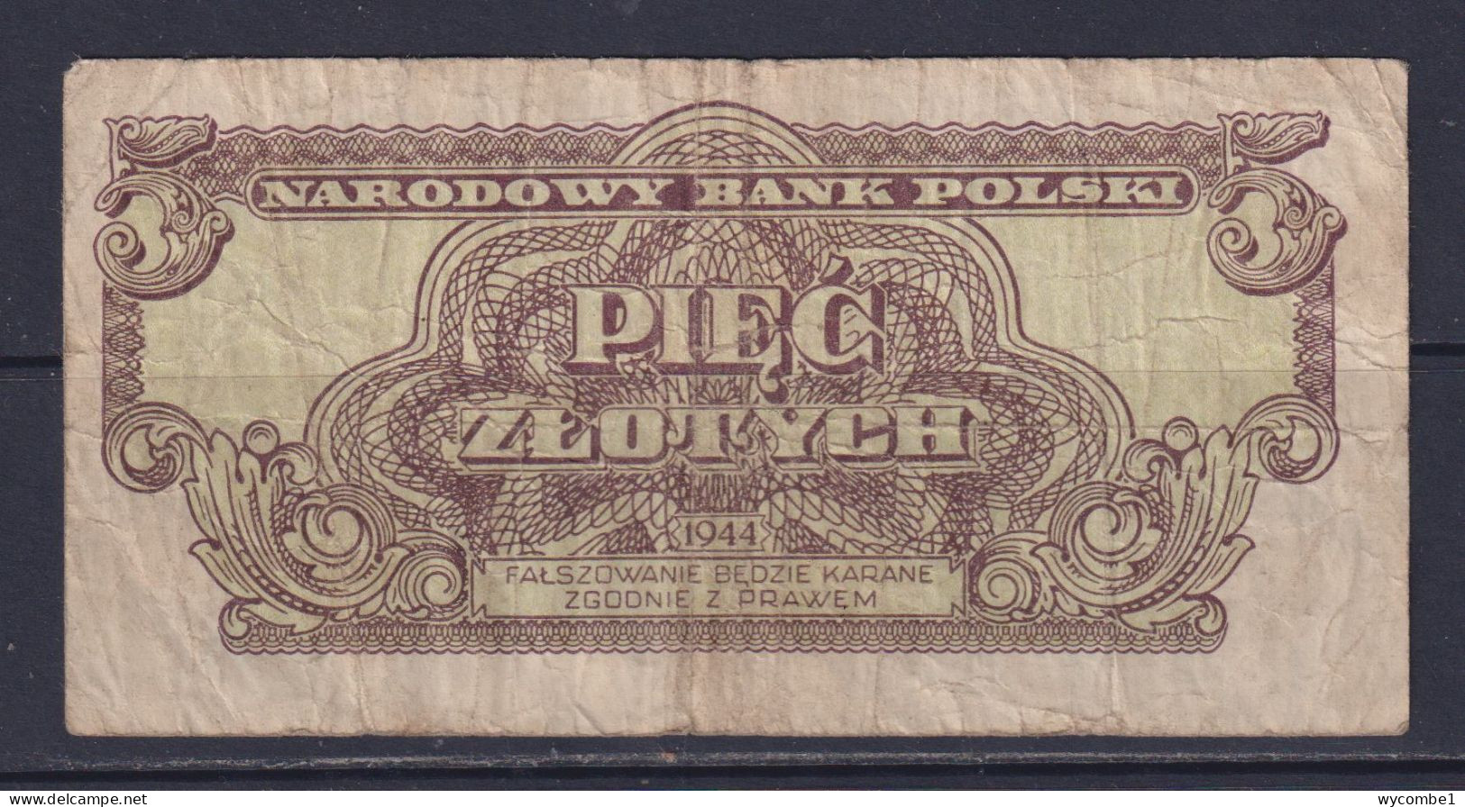 POLAND  - 1944 5 Zloty Circulated Banknote As Scans - Pologne