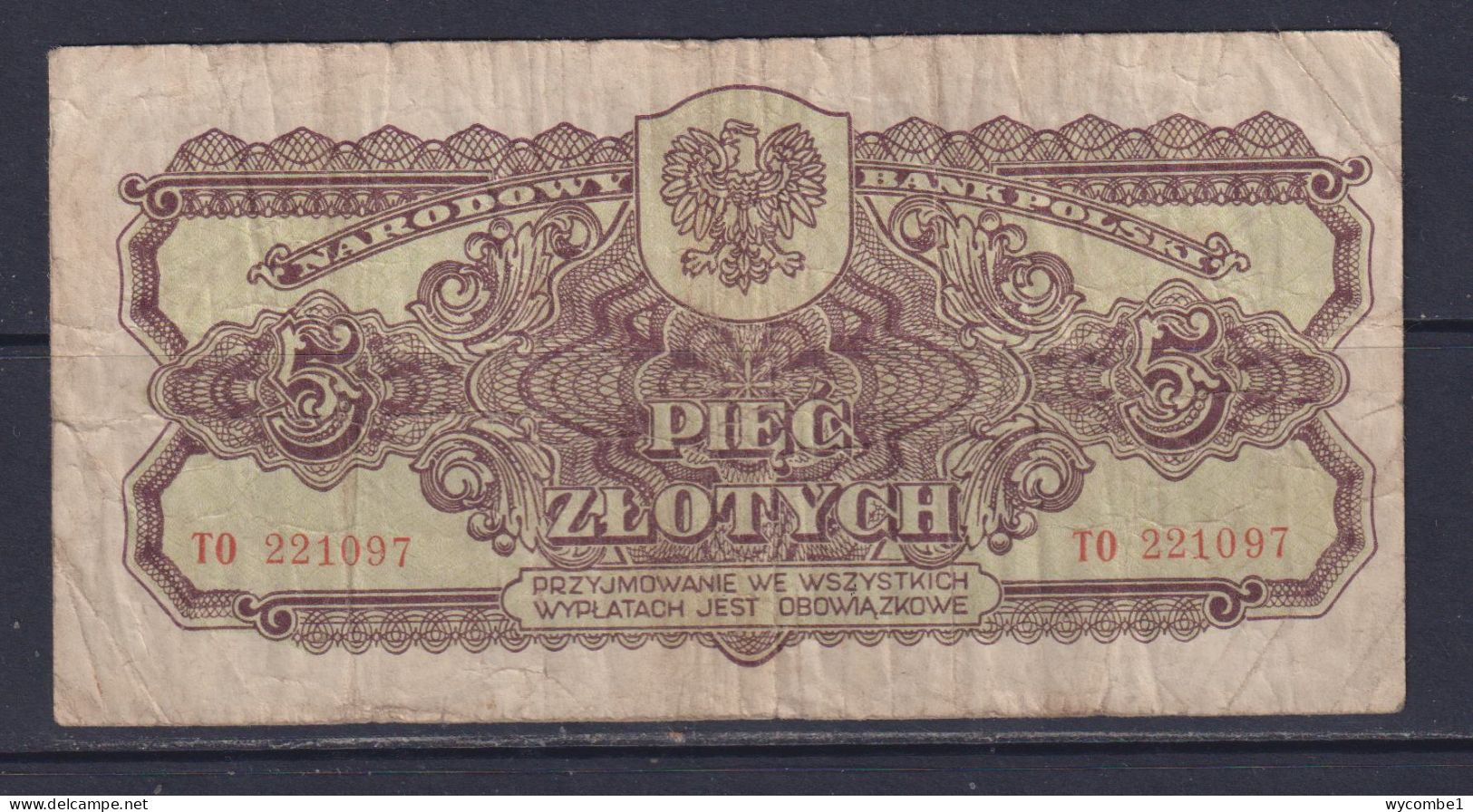 POLAND  - 1944 5 Zloty Circulated Banknote As Scans - Pologne