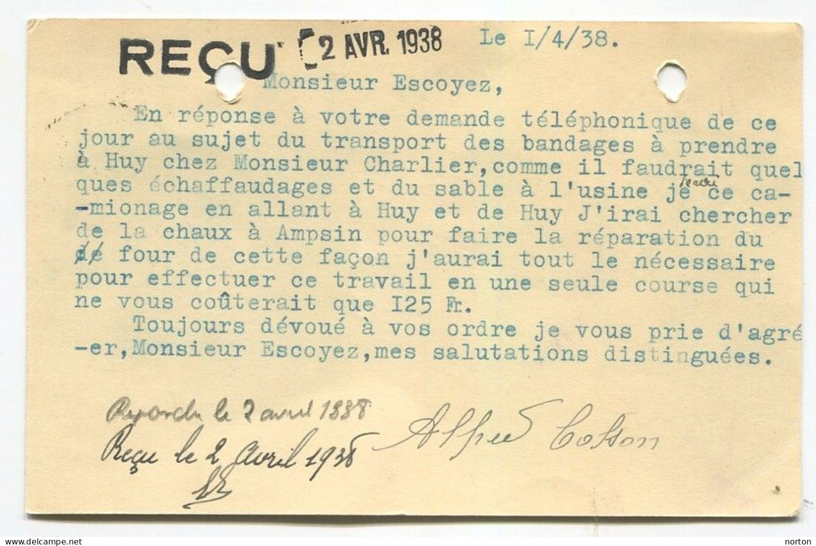 Entier Postal 1938 Ambulant Arlon - Bruxelles 4 - Ambulants