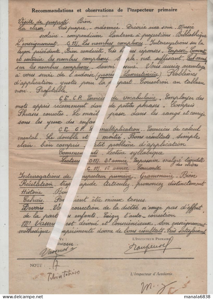 Bulletin D'inspection Vasserot Instituteur 1931 Puy Saint Pierre - Unclassified
