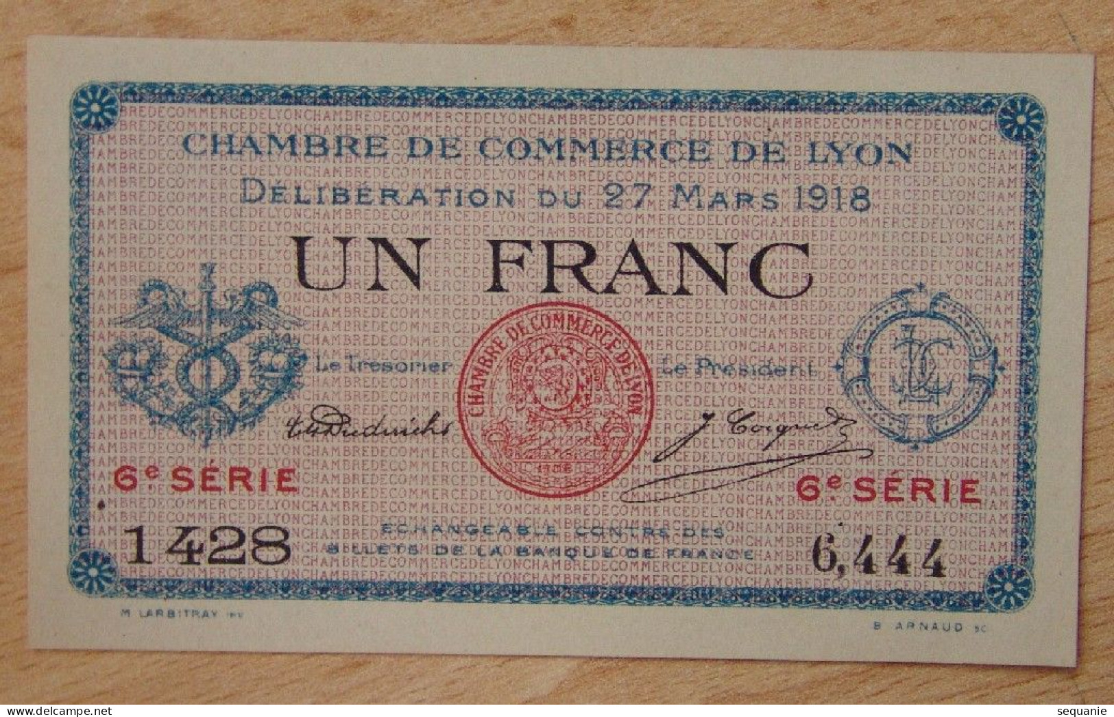 LYON (69-Rhône) 1 Franc Chambre De Commerce 27-03-1918 Série 6 - Chambre De Commerce