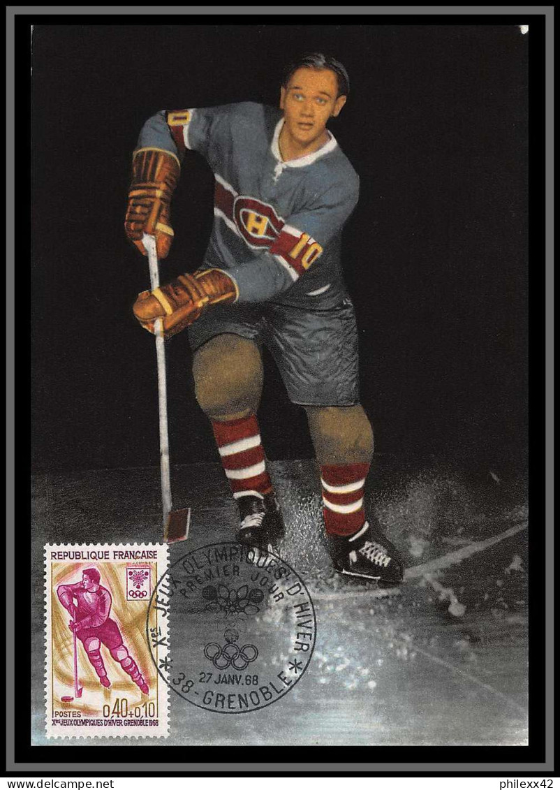 48457 N°1544 Jeux Olympiques Olympic Games Grenoble 1968 Hockey 1968 France Carte Maximum (card) Fdc édition Parison  - Winter 1968: Grenoble