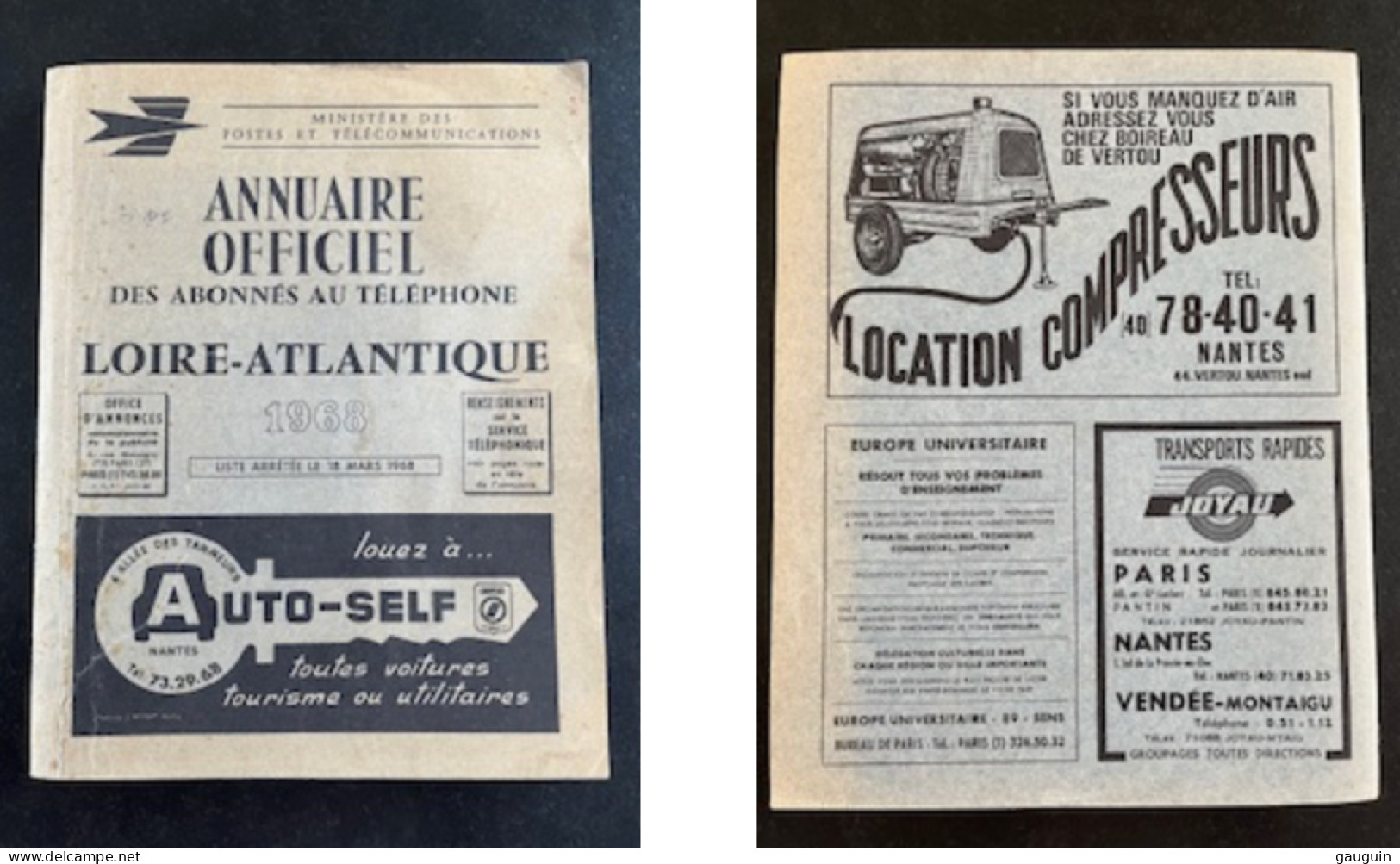 ANNUAIRE OFFICIEL ABONNÉS TÉLÉPHONE - Dépt LOIRE-ATLANTIQUE + Liste Professionnelle - 1968 - 360 Pages - Pays De Loire