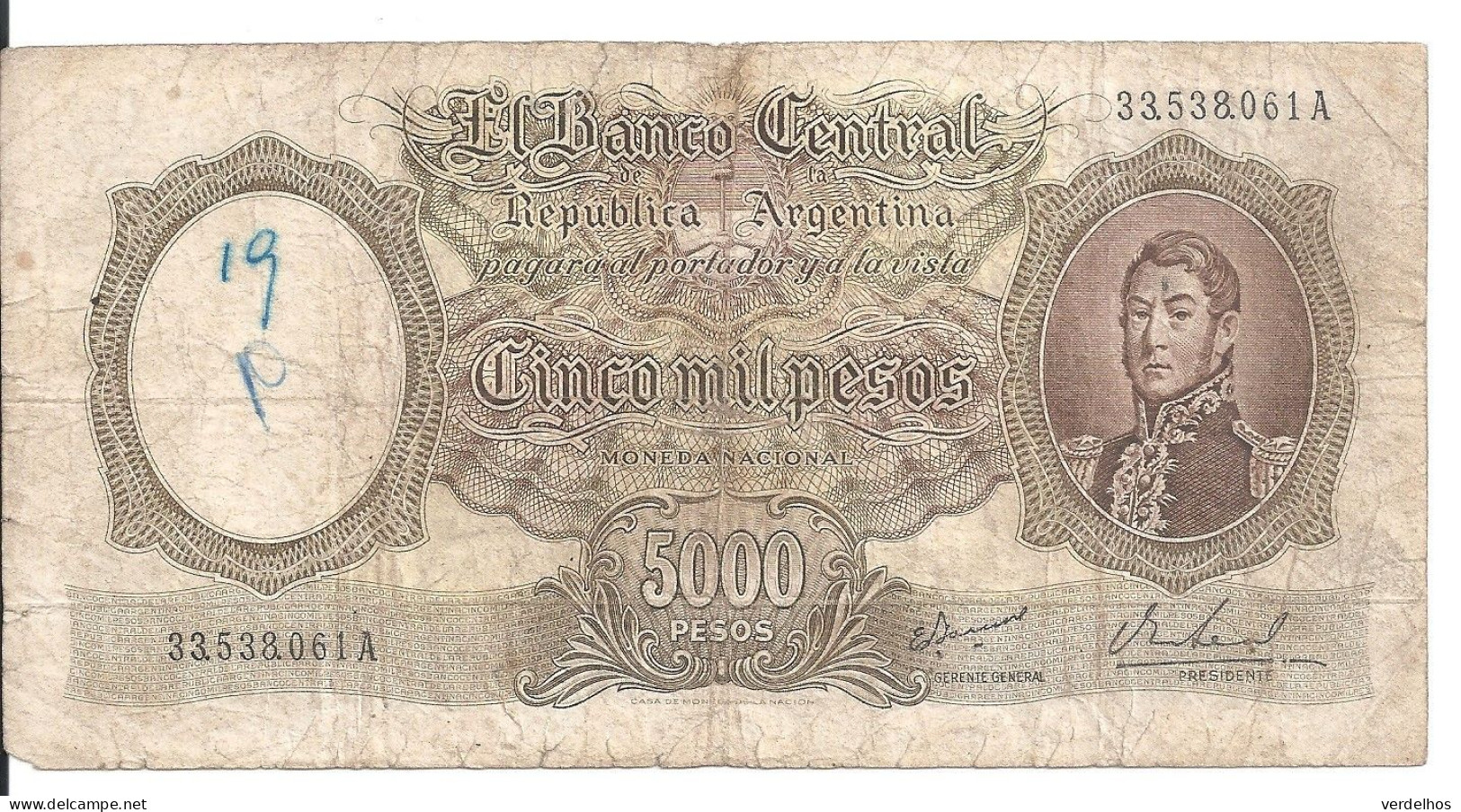 ARGENTINE 5000 PESOS ND1962-69 VG+ P 280 - Argentinien