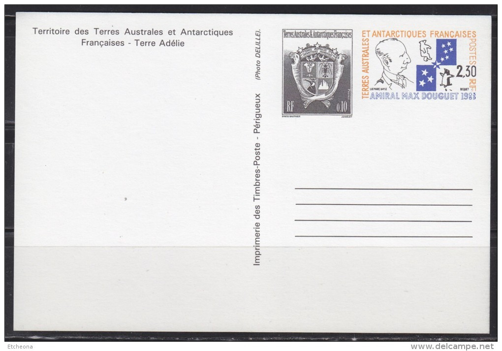 TAAF Terres Australes Antarctiques Françaises Terre Adélie Amiral Max Douguet 2.30 Blason 0.10 Entier Neuf 2-CP - Entiers Postaux