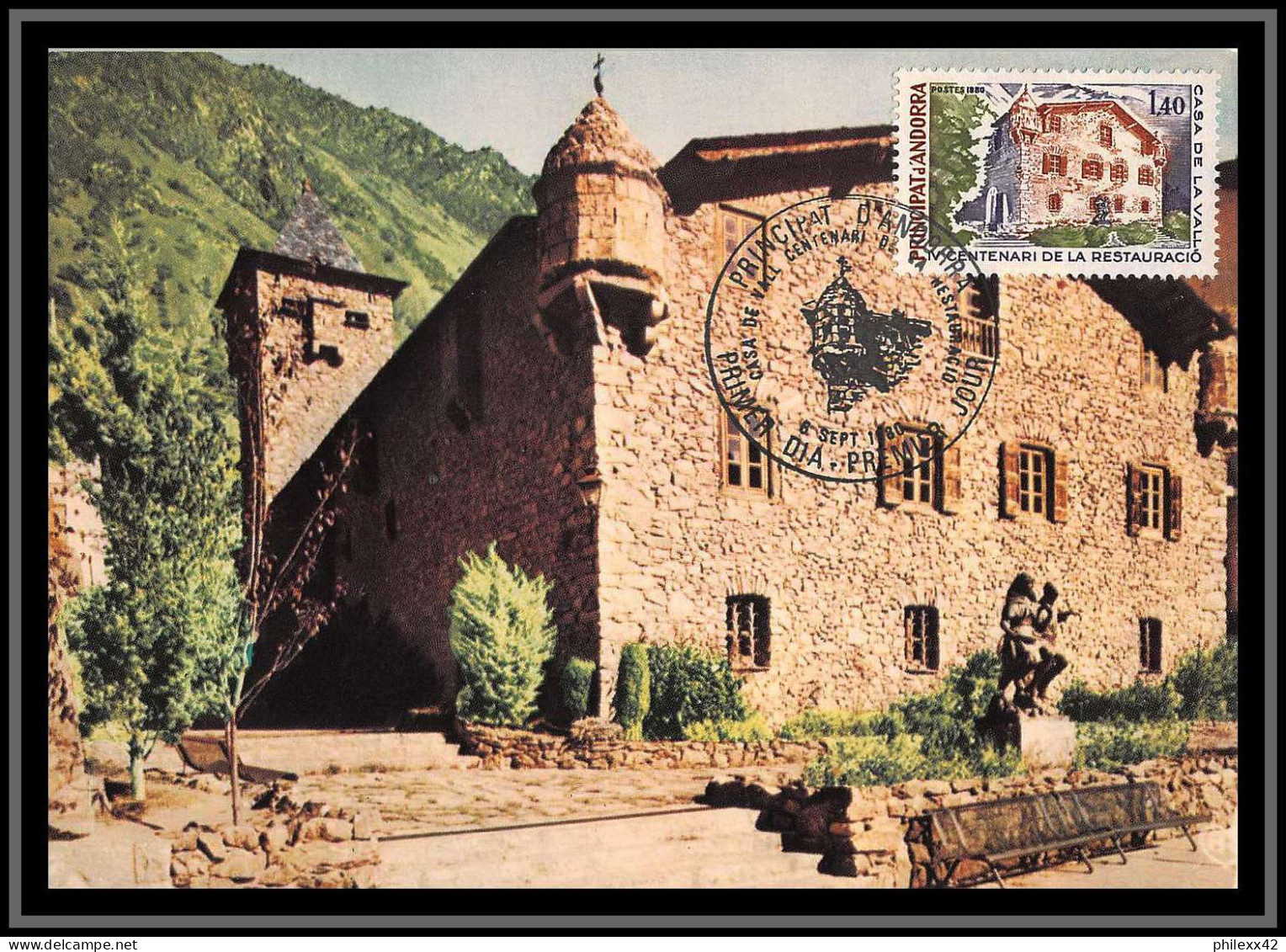 48979 N°289 La Maison Des Vallées 1980 Andorre Andorra Carte Maximum (card) Fdc édition Cef  - Maximum Cards