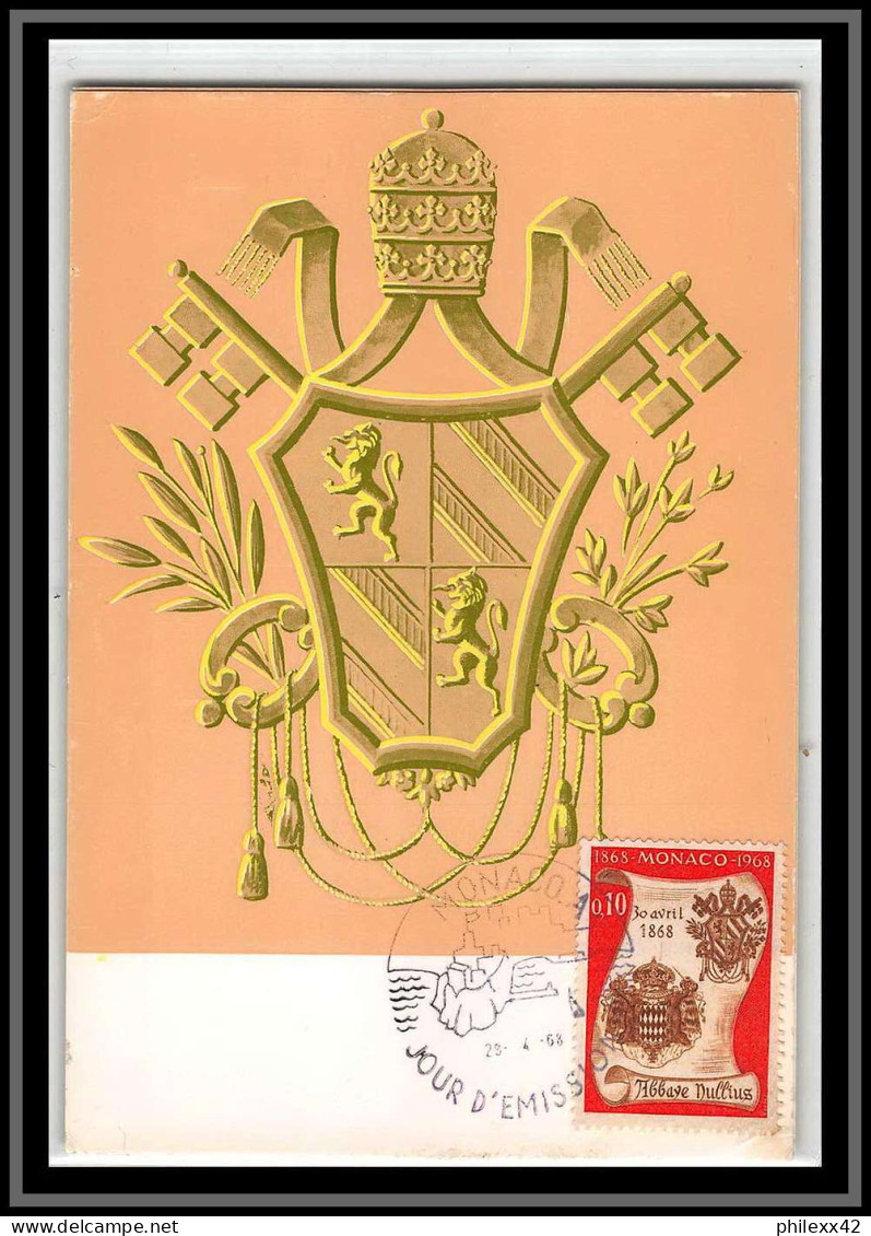 48997 N°744 Abbaye Nullius Dioecesis Charles III Pie IX 1968 Monaco Carte Maximum (card) Fdc édition Cef  - Klöster