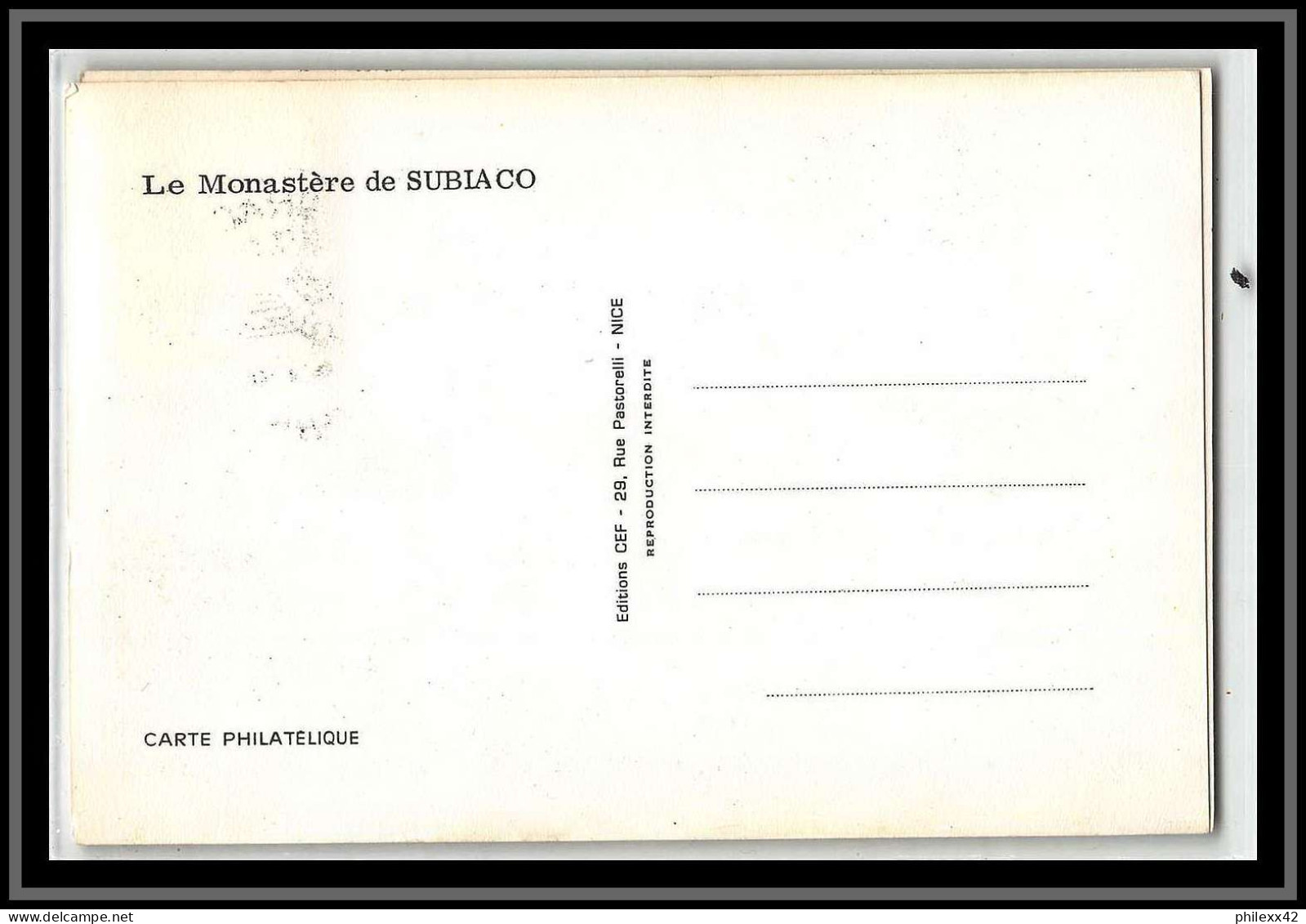 48998 N°747 Nullius Dioecesis Abbaye De Subiaco Italia 1968 Monaco Carte Maximum (card) Fdc édition Cef - Abadías Y Monasterios