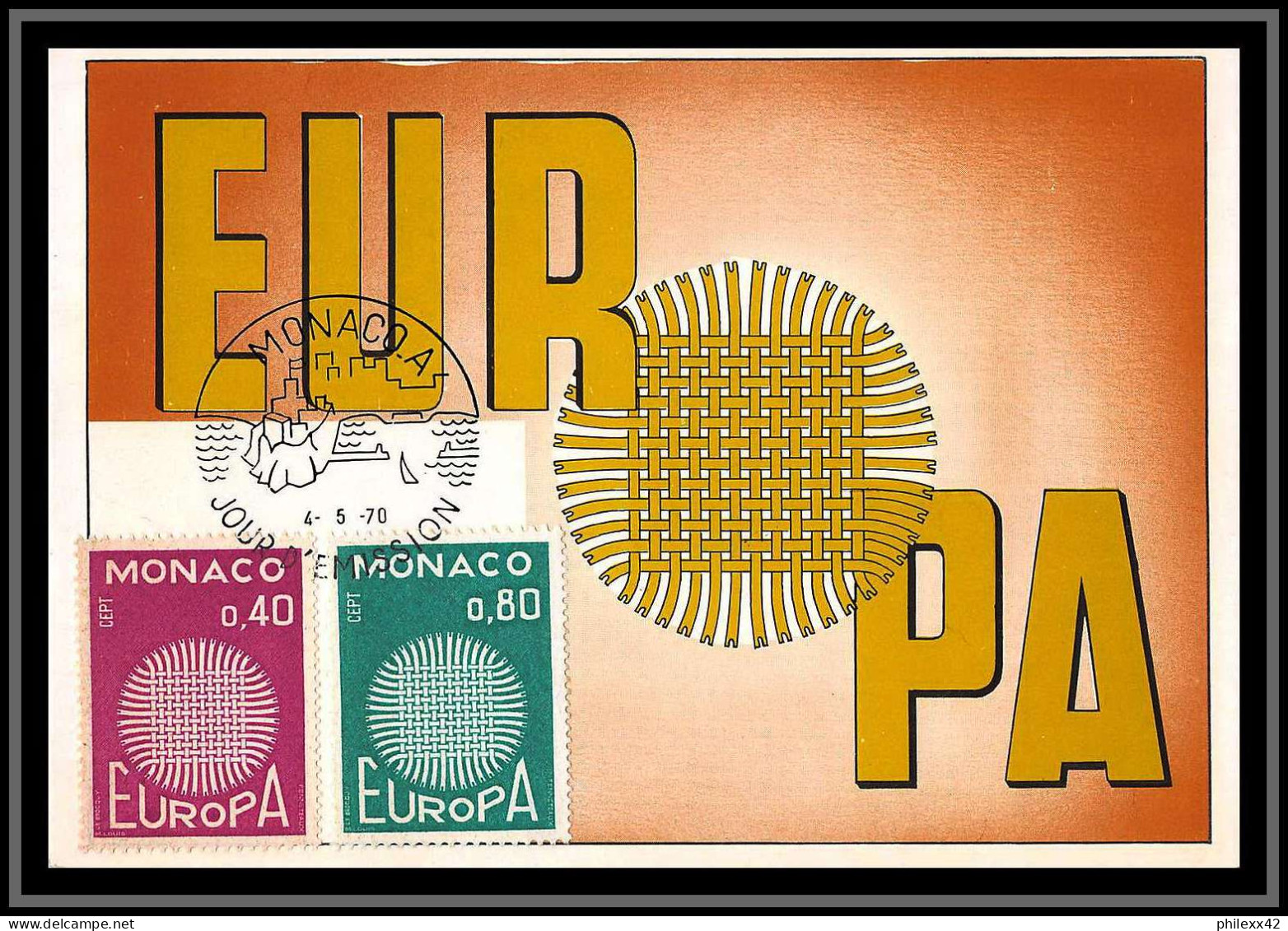 49017 N°819/821 Europa 1970 Monaco Carte Maximum (card) édition CEF - 1970