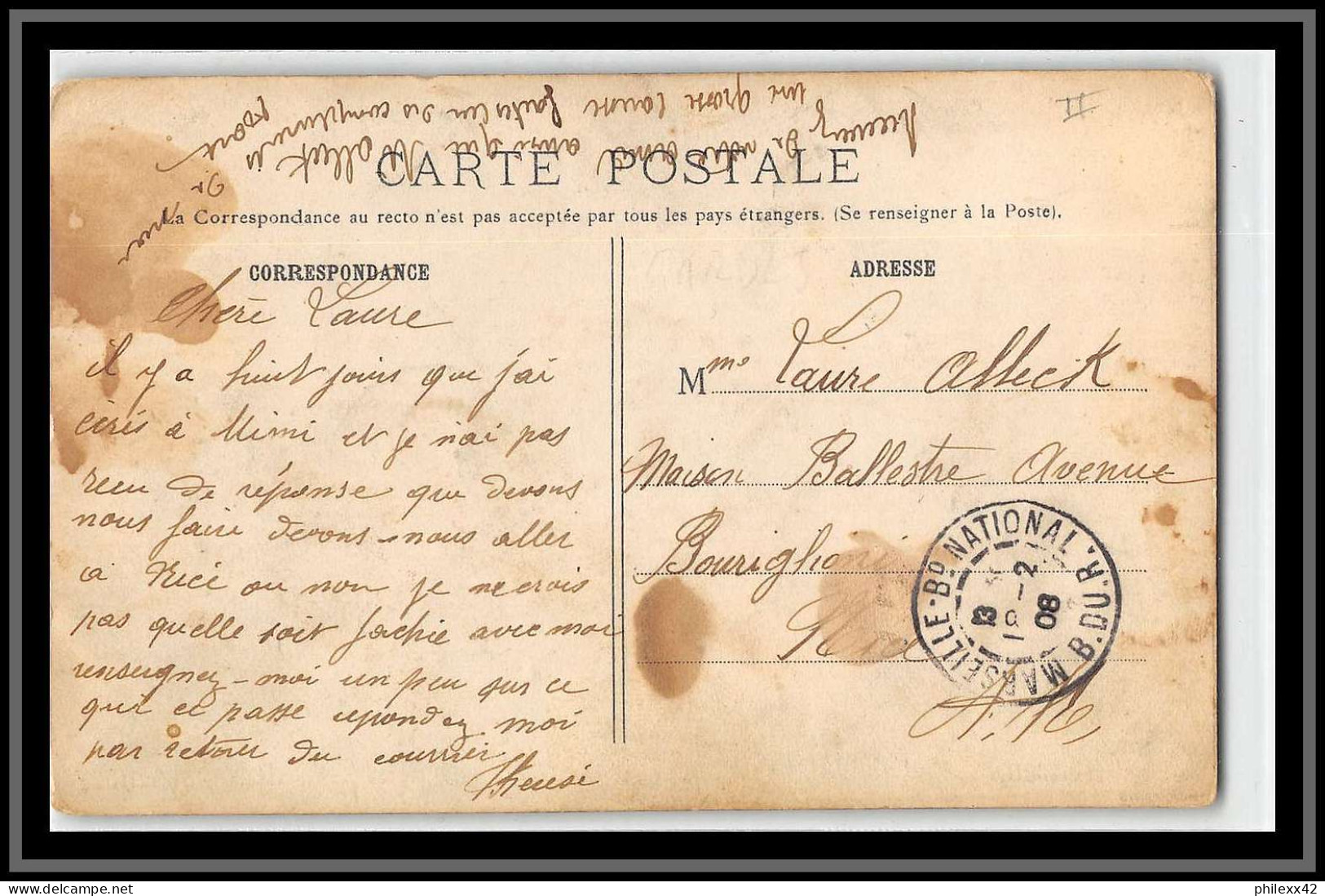 49232 N°138 Semeuse 10c Le Langage Des Timbres 1908 Marseille National France Carte Maximum (card) - ...-1929