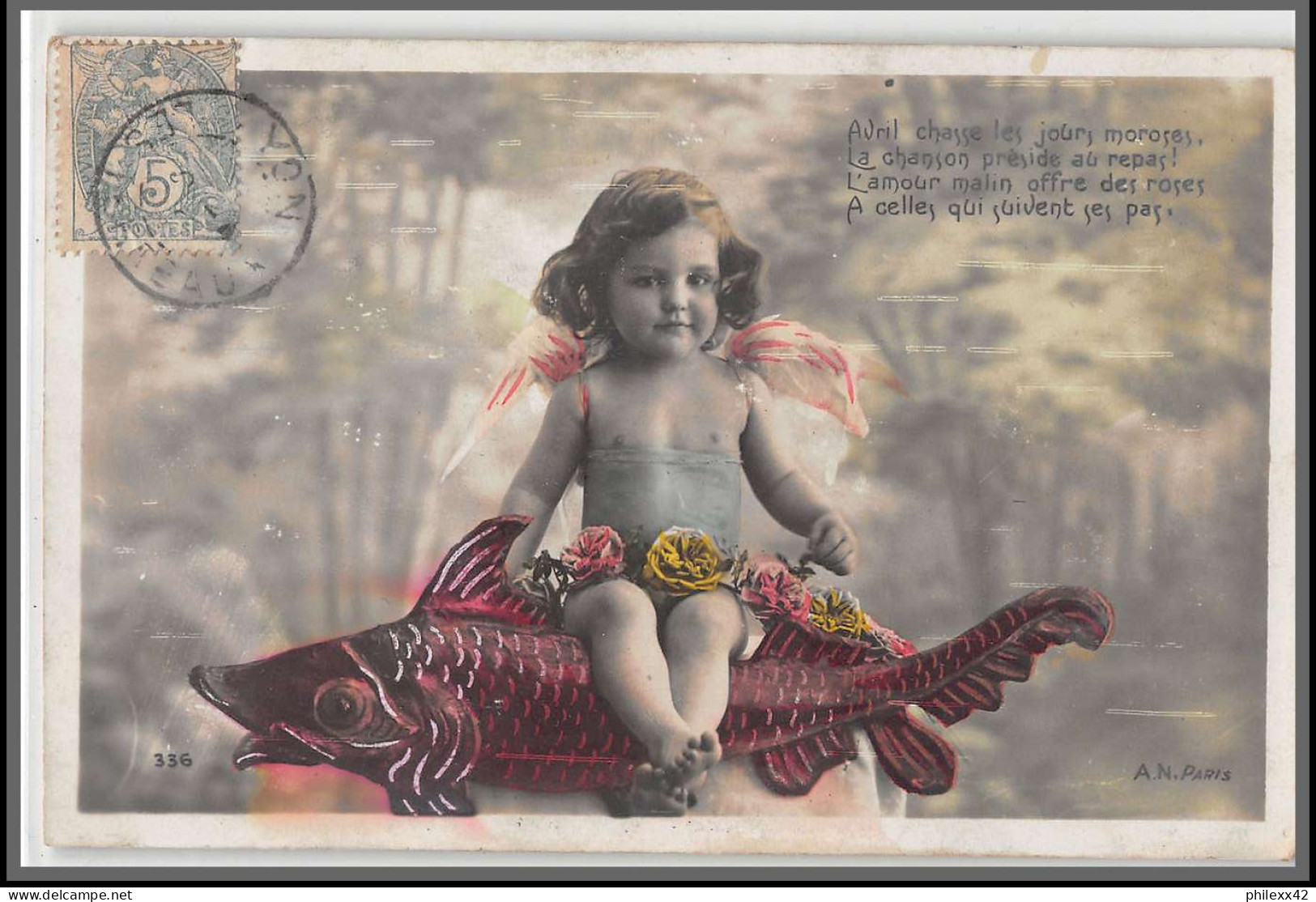 49496 N°111 Blanc Avril Chasse Lyon 1905 ? France Ange Angelot Carte Maximum (card) - ...-1929