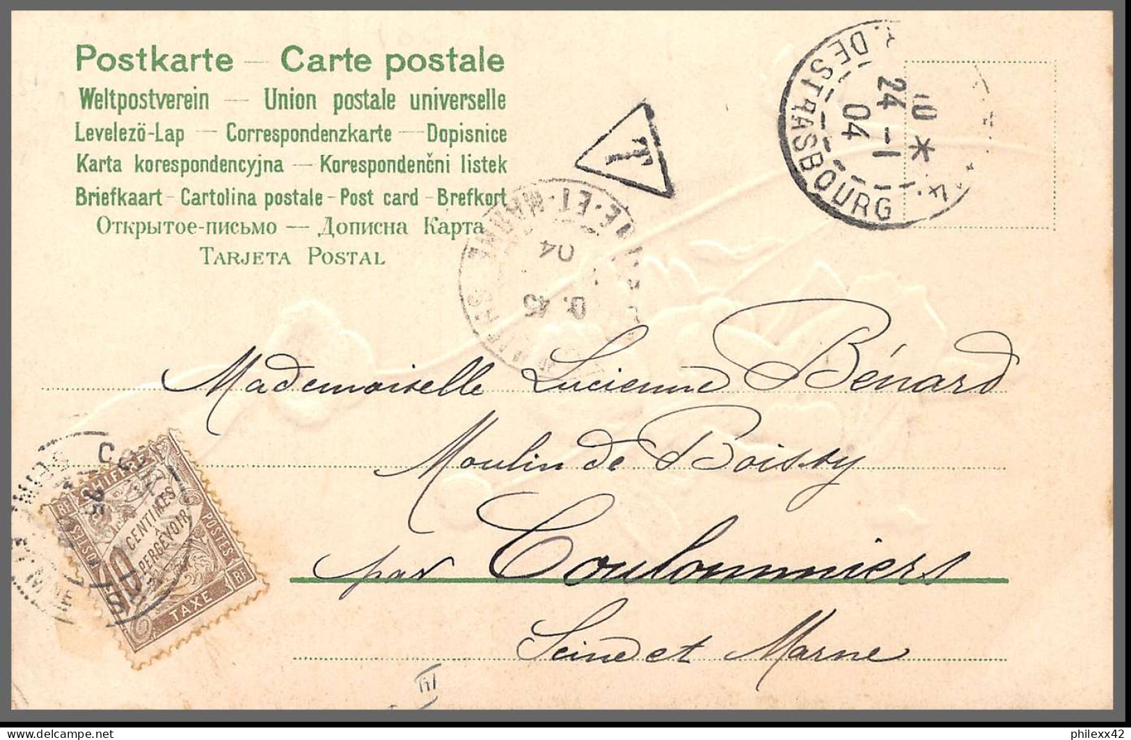 49507 N°111 Blanc Passionément 1905 Moulin De Boissy Taxé Série Ange Pétale De Fleurs Anges Carte Maximum Gaufrée - ...-1929