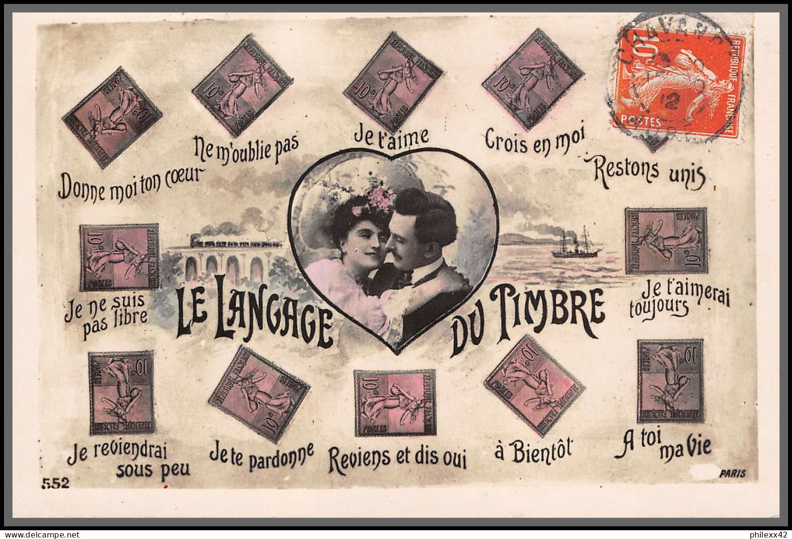 49533 N°138 10c Semeuse Le Langage Du Timbre Chavanol Aube 1912 France Carte Maximum (card) - ...-1929