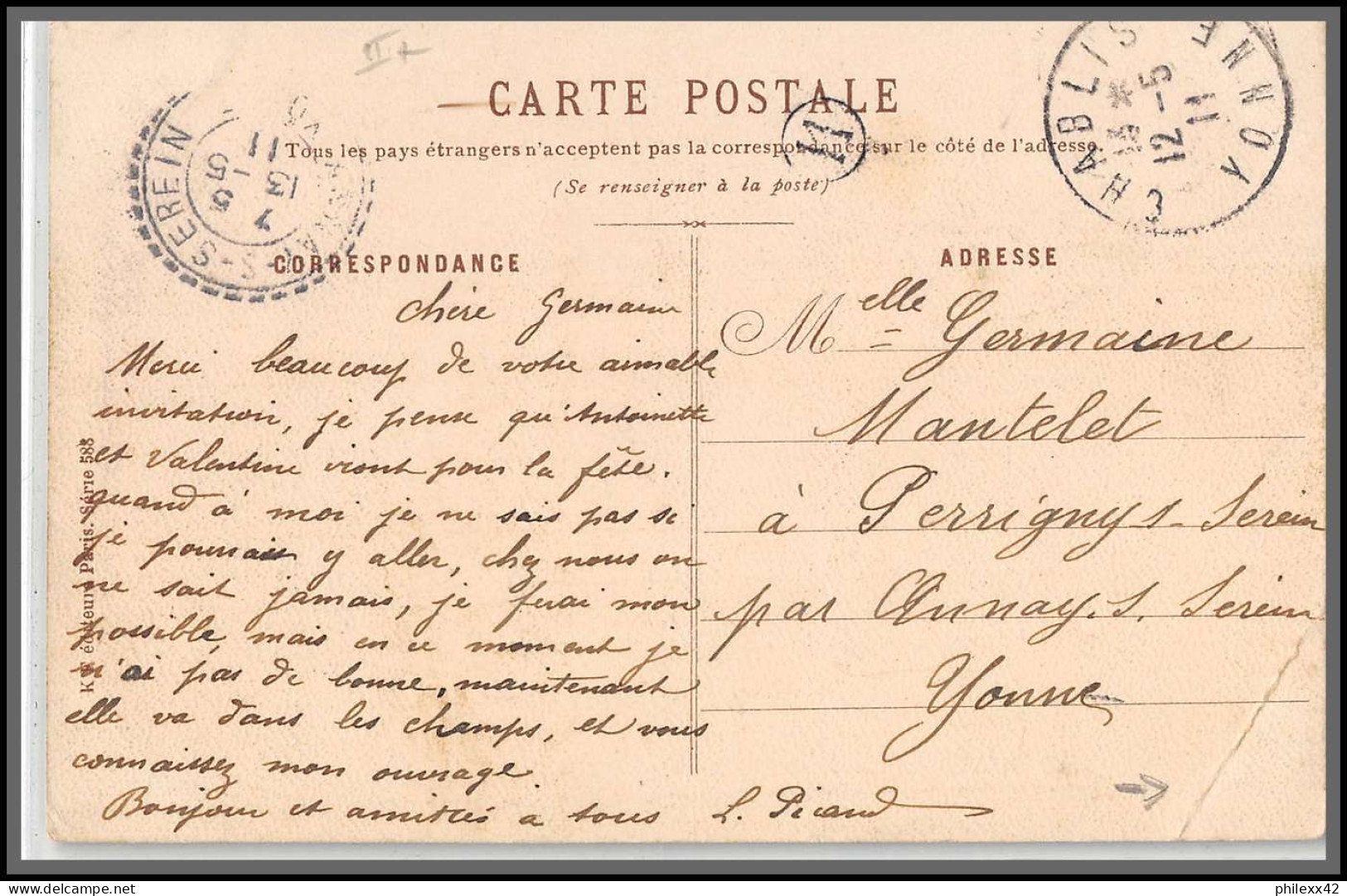 49593 N°138 10c Semeuse Les Glaneuses Millet Chabli Yonne 1911 Pour Perrigny France Carte Maximum (card) - ...-1929