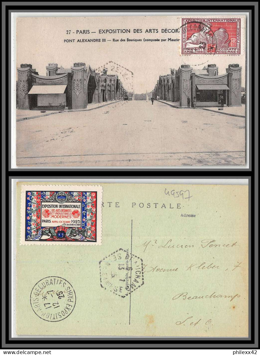 49597 N°212 Pont Alexandre 3 Bridge Exposition Arts Décoratifs Paris 1925 Vignette France Carte Maximum (card) - ...-1929