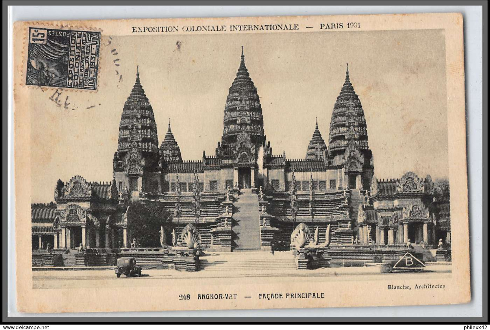 49656 N°270 Temple D'angkor Vat Facade Principale Cambodge Cambodia Exposition Coloniale Paris 1931 Carte Maximum - 1930-1939
