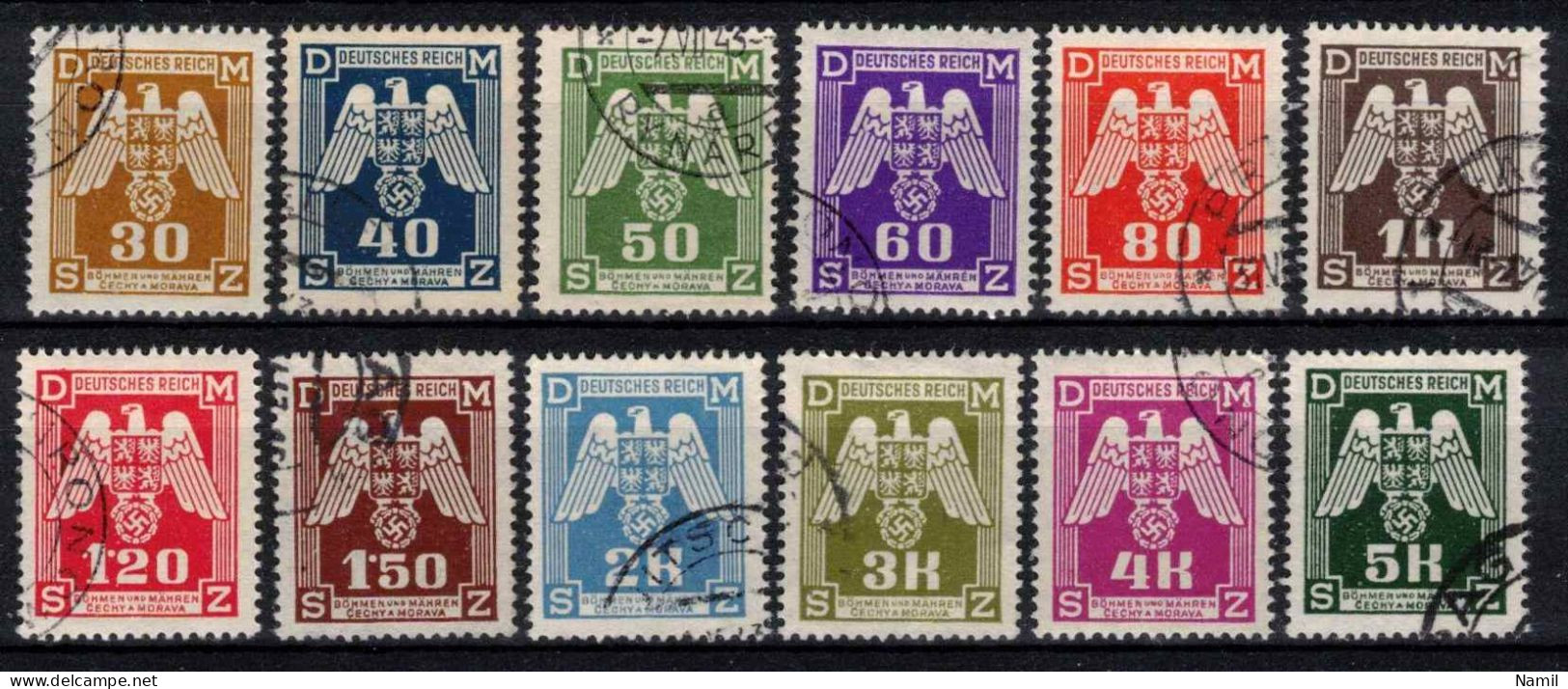 Boheme Et Moravie 1943 Mi D 13-24 (Yv TS 13-24), Obliteré - Used Stamps