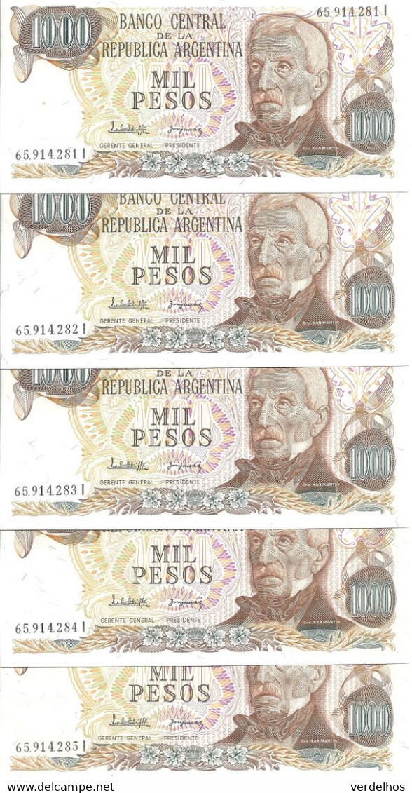 ARGENTINE 1000 PESOS ND1976-83 UNC P 304 D ( 5 Billets ) - Argentinië
