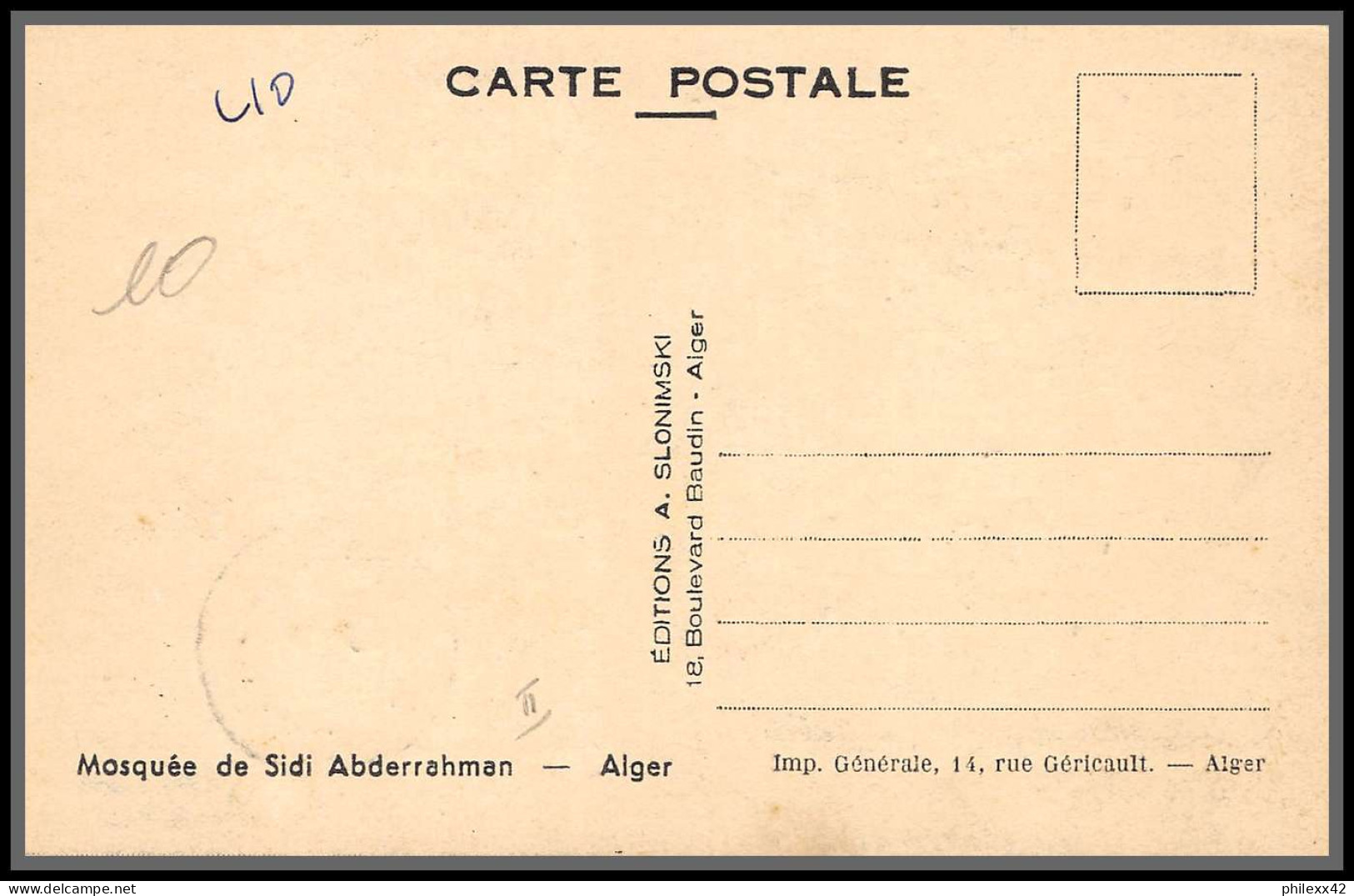 56768 N°40 Mosquée Sidi Abderahmane Mosque Alger 4/10/1939 Algérie Carte Maximum (card) édition Slonimski - Maximumkarten