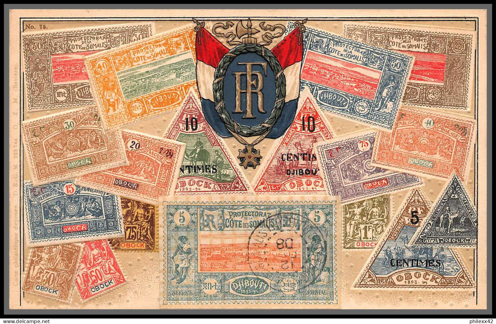 56819 N°9 Vue De Djibouti 1908 Cote Francaise Des Somalis Carte Maximum (card) Timbres Gaufrée Embossée - Briefe U. Dokumente