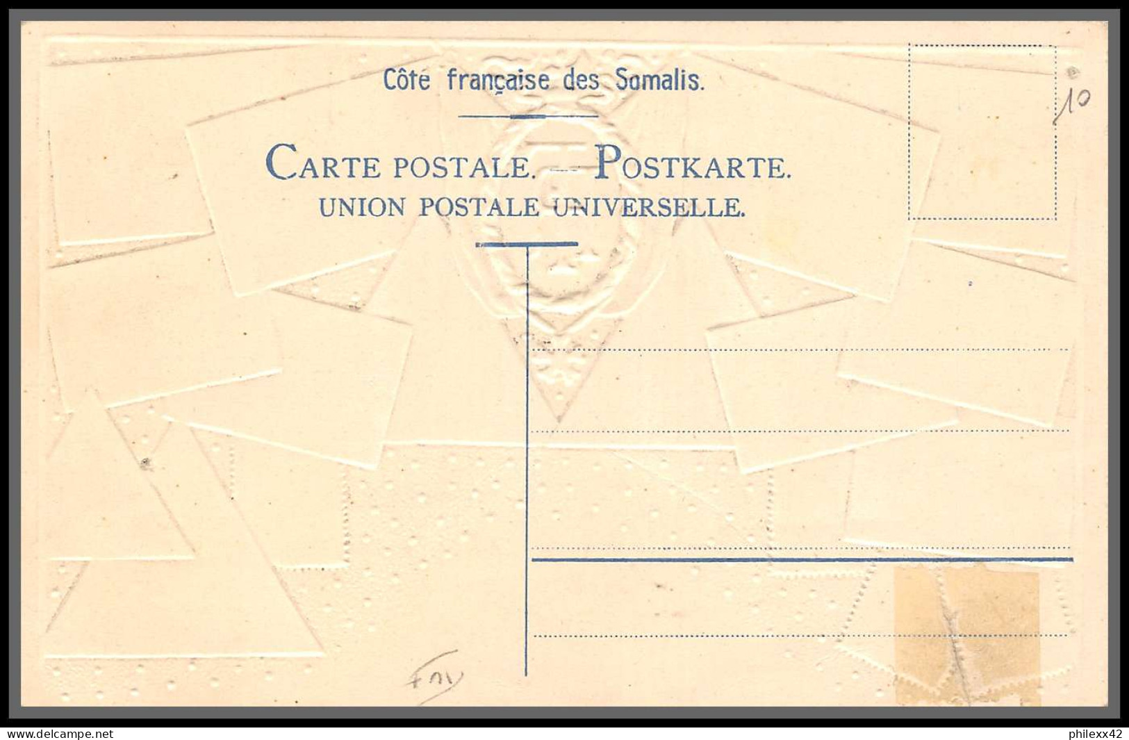56819 N°9 Vue De Djibouti 1908 Cote Francaise Des Somalis Carte Maximum (card) Timbres Gaufrée Embossée - Briefe U. Dokumente