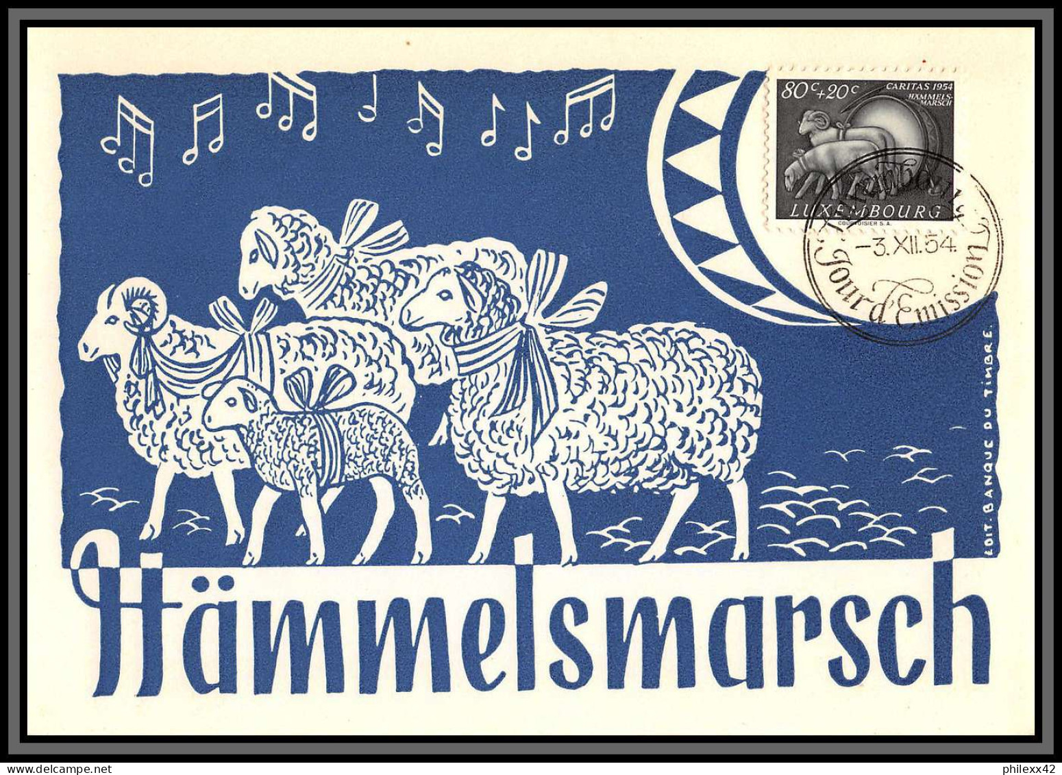 56843 N°485 Belier Mouton Ram Sheep Luxembourg Carte Maximum (card) Fdc édition Fdc édition 1954 - Maximum Cards