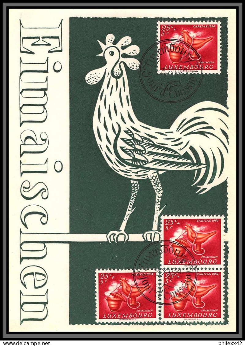 56843a N°484/486 Belier Mouton Ram Sheep Cheval Horse Coq Rooster Luxembourg Carte Maximum Fdc édition Fdc 1954 - Maximum Cards