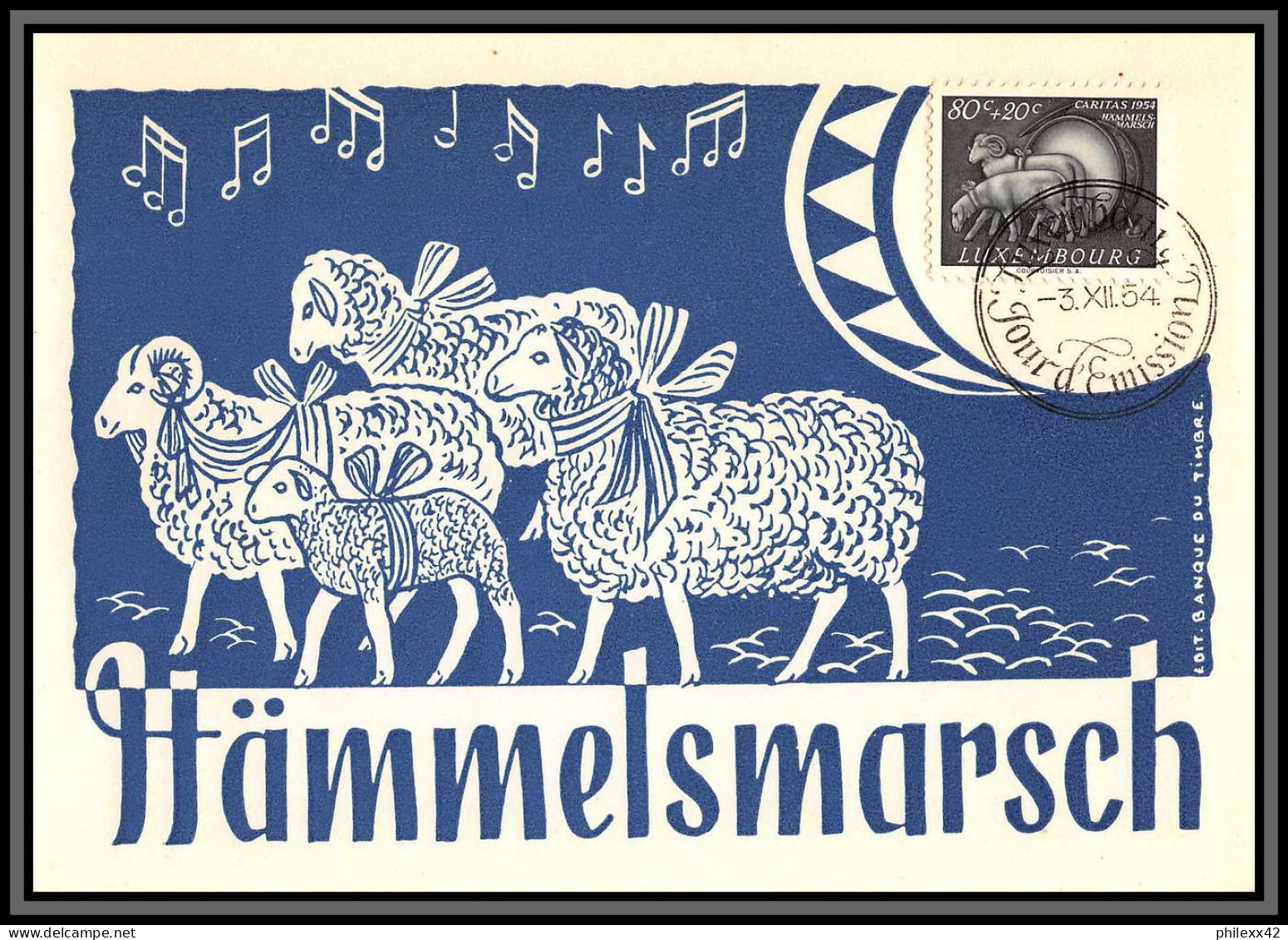 56843a N°484/486 belier mouton ram sheep cheval horse coq rooster luxembourg Carte maximum fdc édition fdc 1954