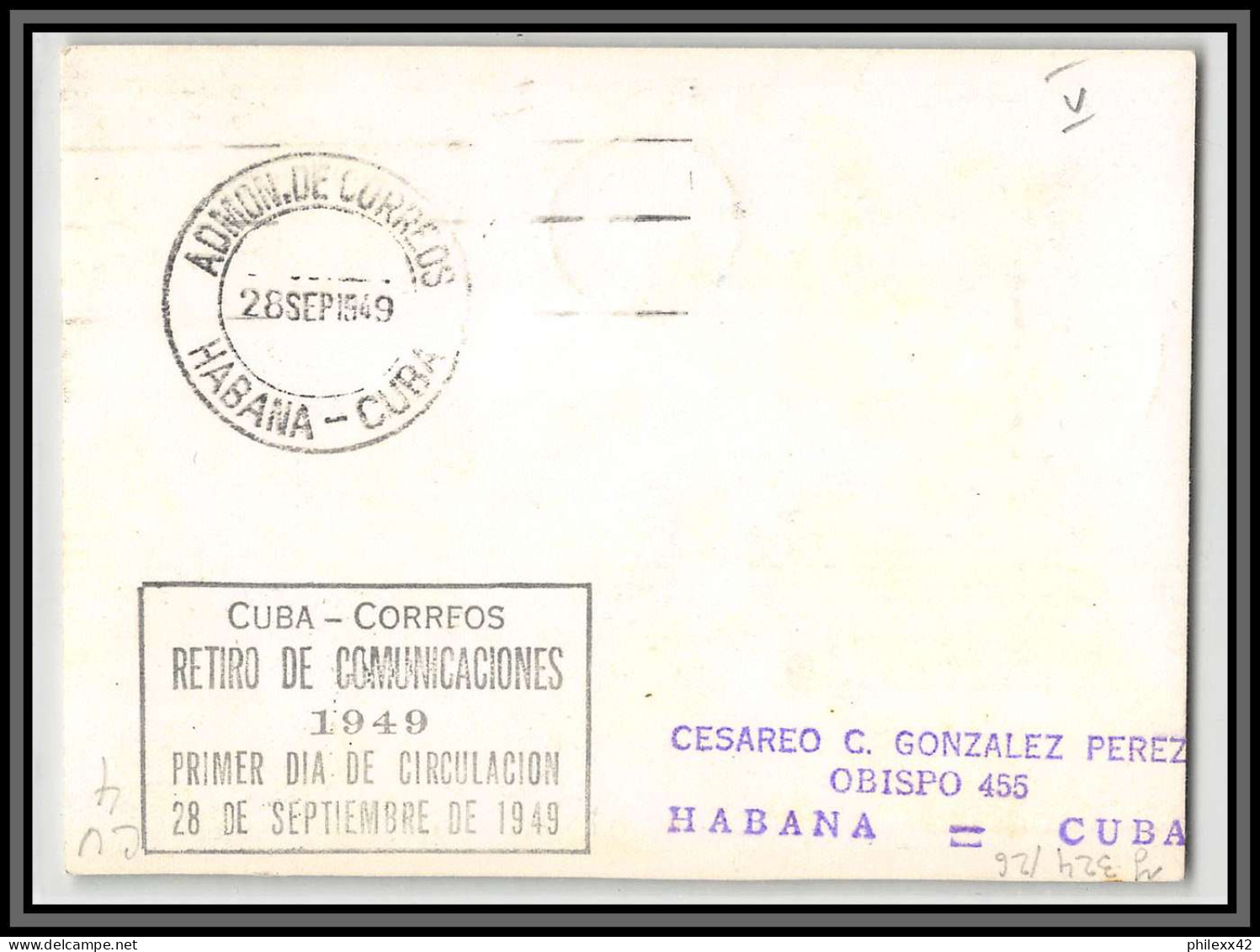 56944 N°324/326 Ismael Cespedes Retiro De Communicaciones Ptt  28/9/1949 Cuba Carte Maximum (card) Fdc Primer Dia - Cartoline Maximum