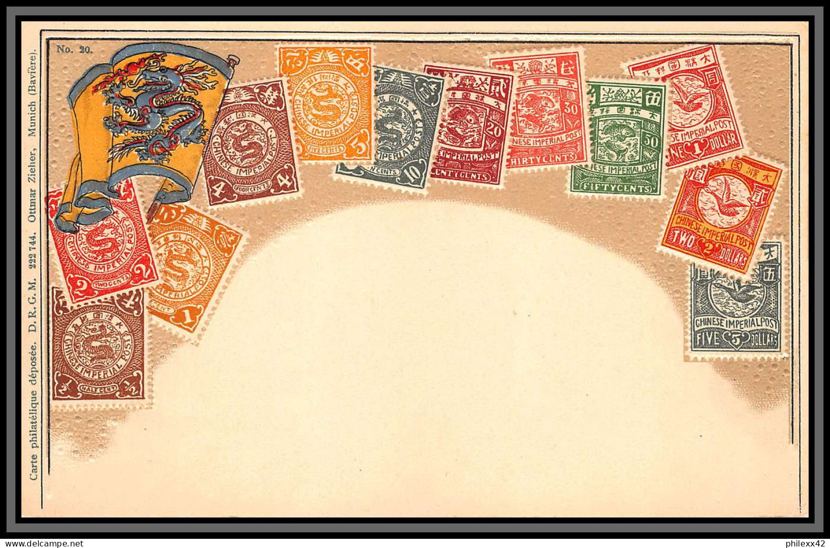 56956 Chine China 1900 Carte Postale Gaufrée Embossée Timbres Stamps état Superbe - Cartas & Documentos