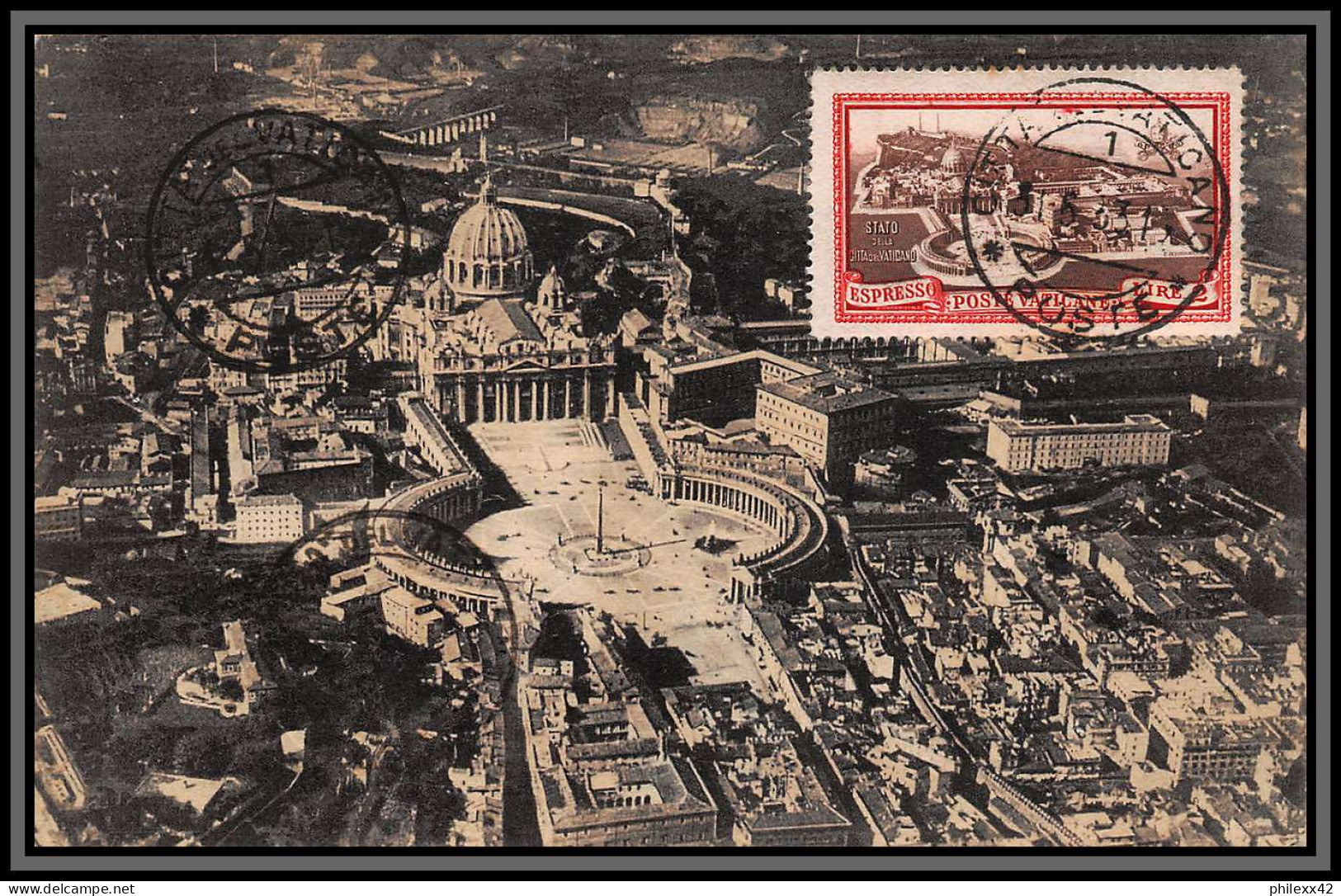 57009 Espresso N°3 Basilique San Pietro église Church 1931 Vatican Vaticane Vaticano Carte Maximum édition Verdesi - Covers & Documents