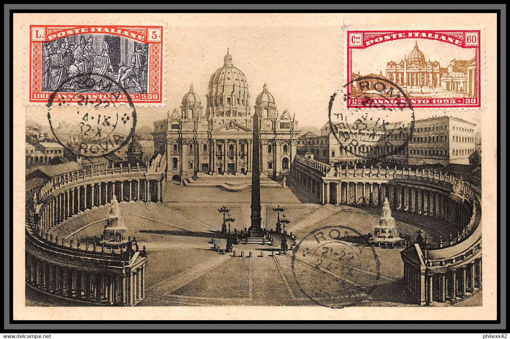 57008 N°166 Basilique San Pietro église Church Anno Santo 1925 Italia Italie Carte Maximum édition Scrocchi 1932 - Maximum Cards