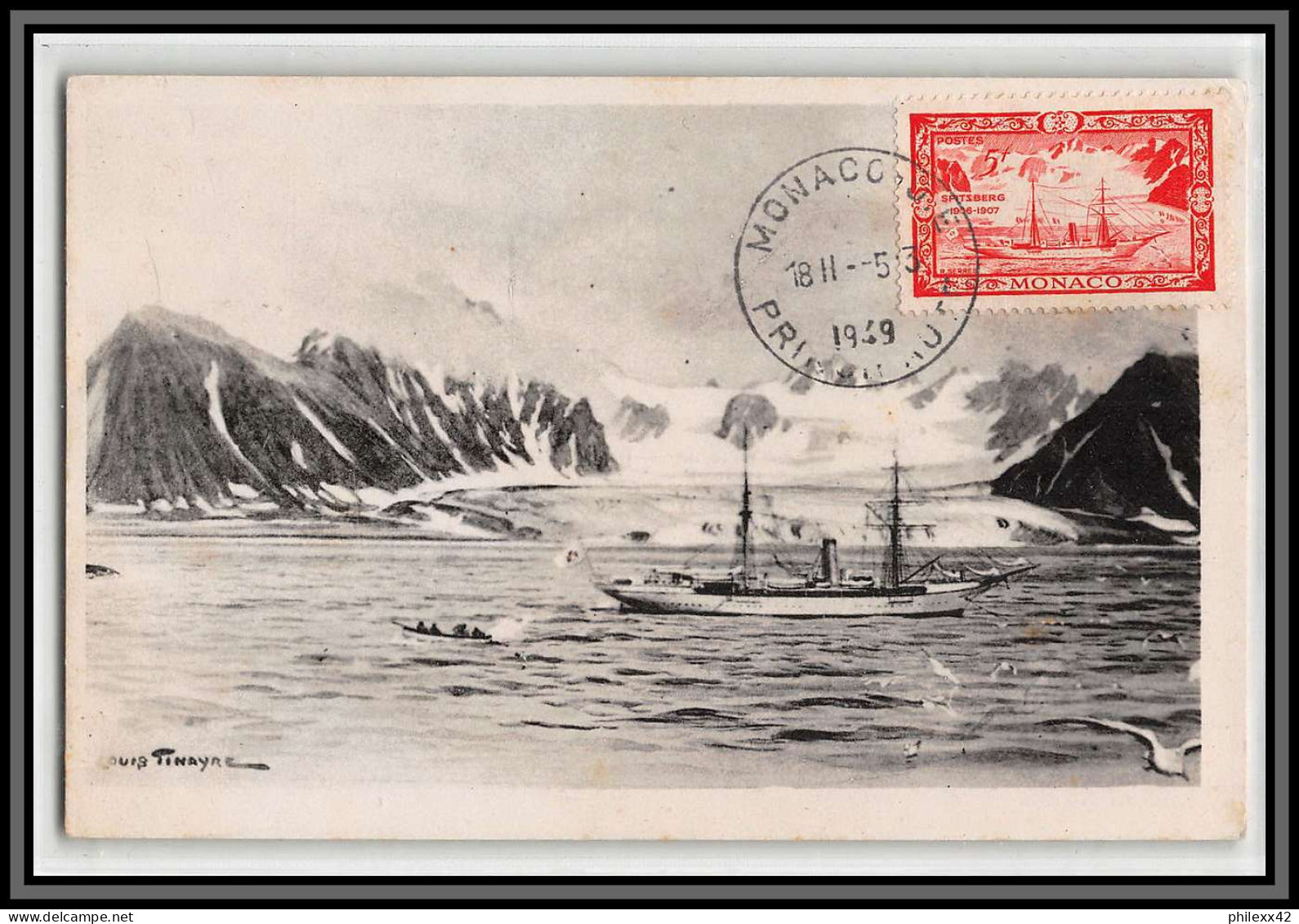 57145 N°327 Musée Océanographique Princesse Alice Spitzberg Bateau 5/3/1949 Fdc Monaco Carte Maximum Lemaire Tirage 250 - Briefe U. Dokumente