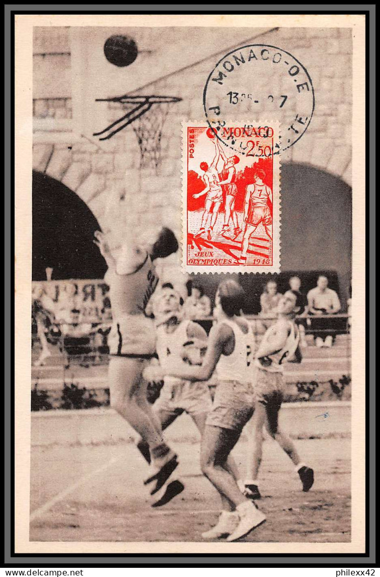 57159 N°322 Jeux Olympiques Olympic Games Londres Basketball Baskeball Fdc 12/7/1948 Monaco Carte Maximum Lemaire AGCL - Sommer 1948: London