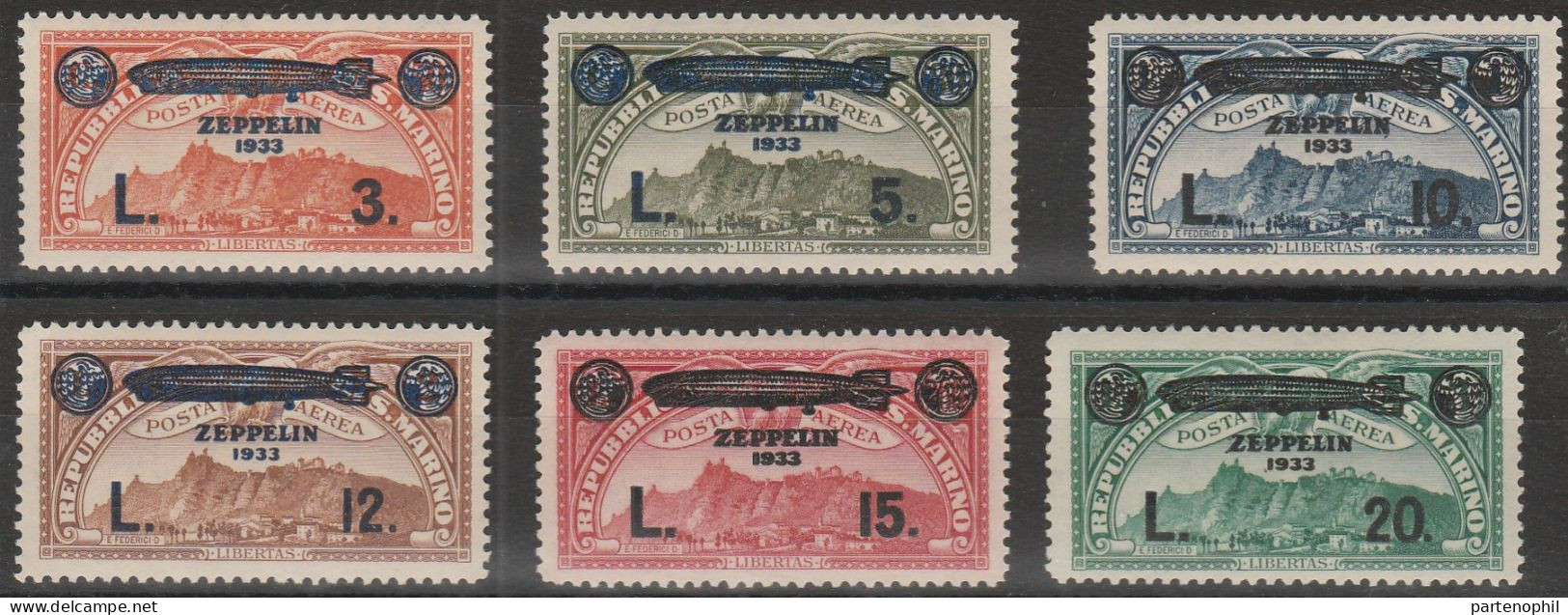 369 - San Marino - 1933 - Crociera Zeppelin N. 11/16. Cert. Bolaffi. Cat. € 600,00. MNH - Luftpost