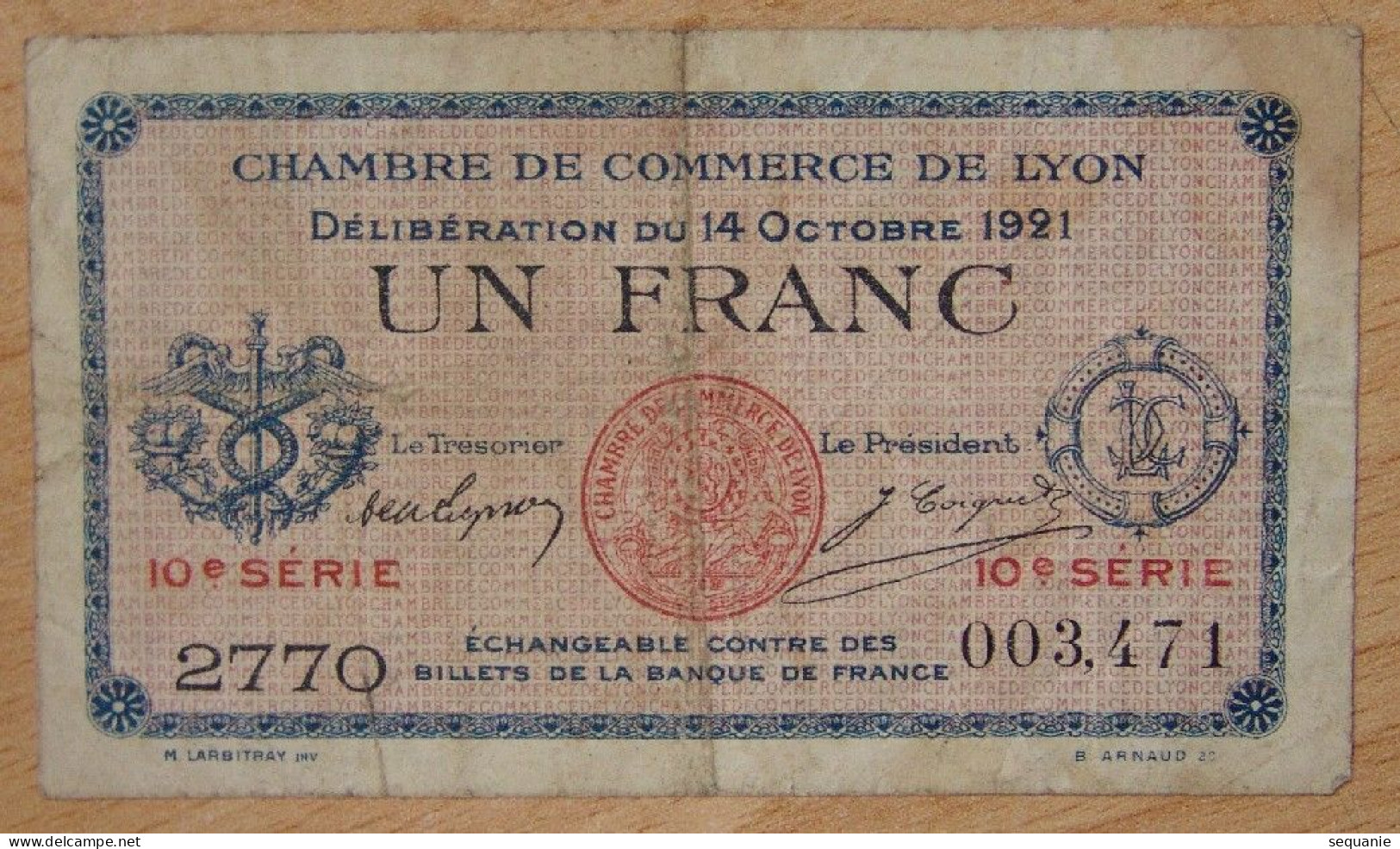 LYON (69-Rhône) 1 Franc Chambre De Commerce 04-10-1921 Série 10 - Chambre De Commerce