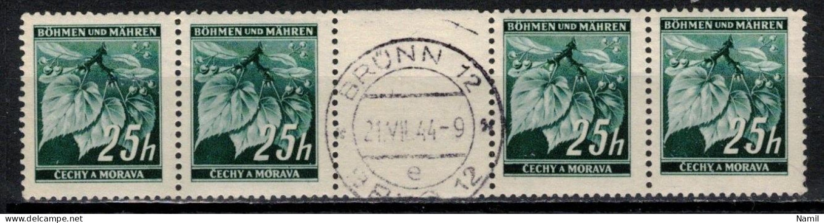 Boheme Et Moravie 1939 Mi 23 ZW (Yv 23), Obliteré, Bande De 4 Avec Interpaneau - Used Stamps