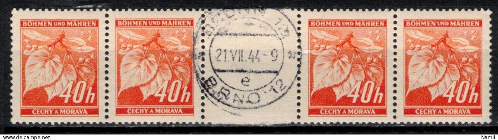 Boheme Et Moravie 1940 Mi 38 ZW (Yv 42), Obliteré, Bande De 4 Avec Interpaneau - Used Stamps