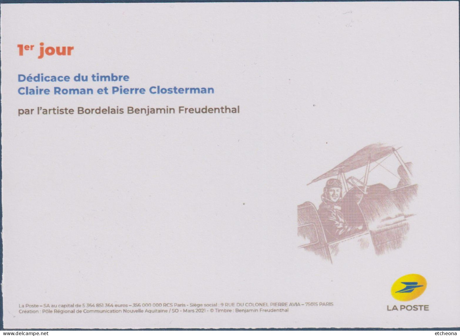 Carte Pour Timbre 1er Jour Claire Roman Et Pierre Closterman PA 85 Et Pour Dédicace Benjamin Freudenthal - Andere (Lucht)