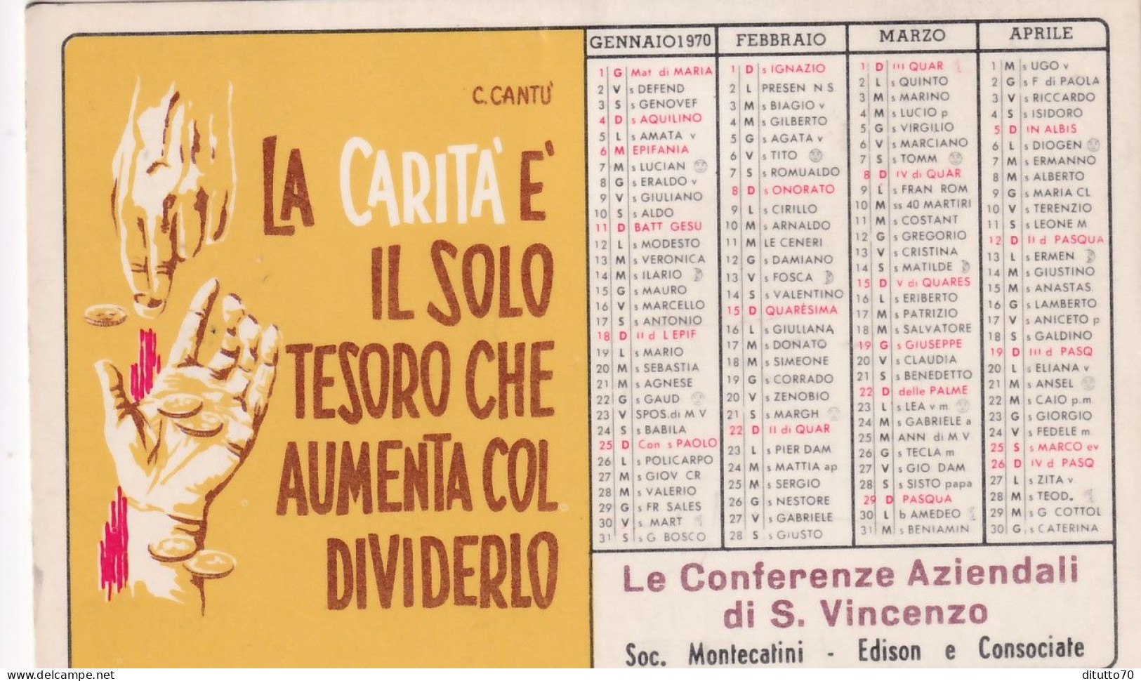 Calendarietto - Le Conferenze Aziendali Di S.vincenzo Soc.montecatini - C.cantu - Anno 1970 - Petit Format : 1961-70