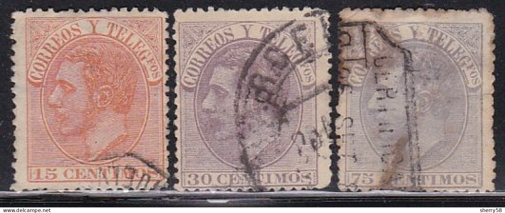 1882-ED. 210, 211 Y 212 ALFONSO XII -SERIE COMPLETA Con Transparencias. 75 Cts. Reparado- USADO- VER FOTOS - Usados