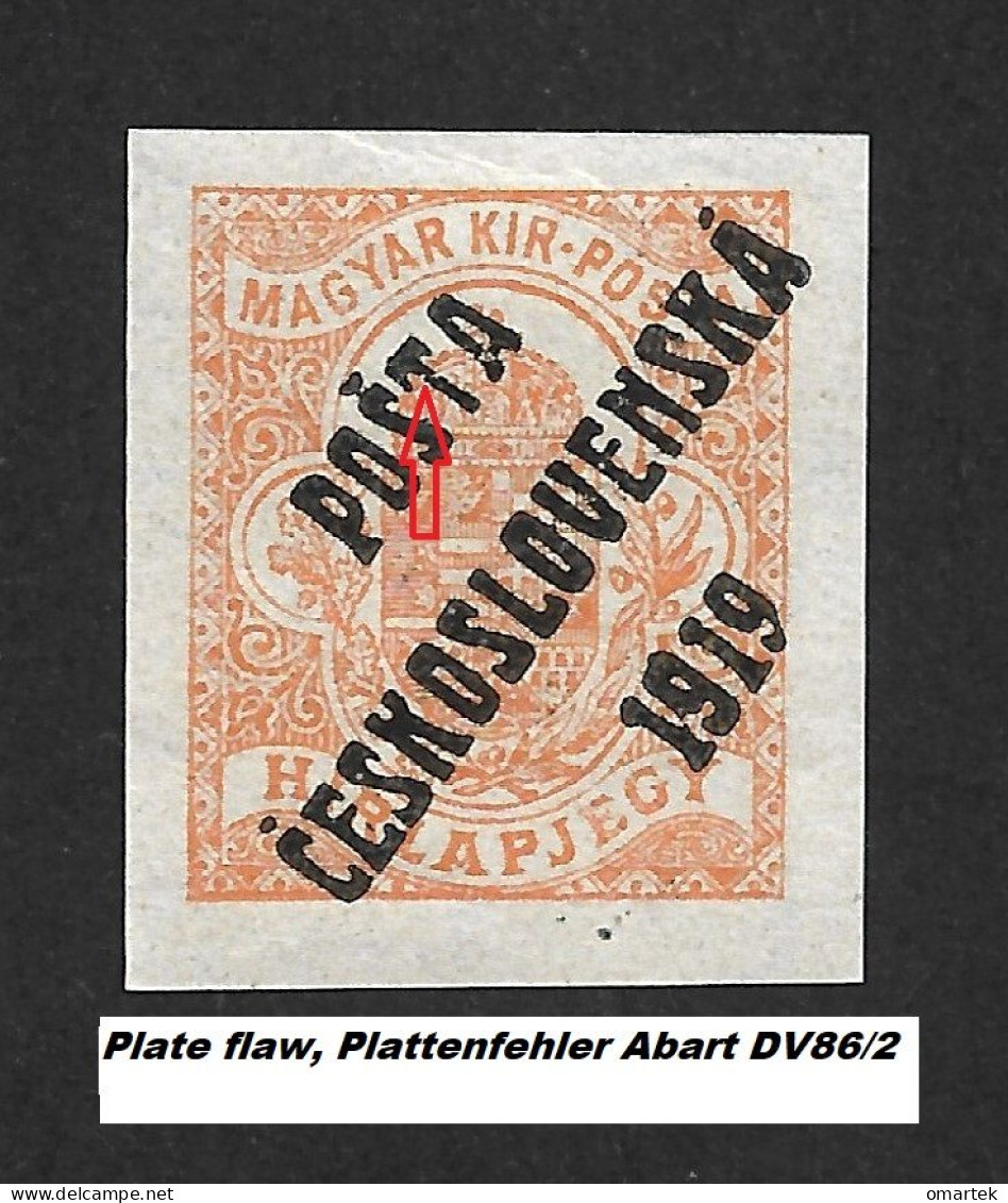 Czechoslovakia 1919. MNH ** Mi 113 Sc B98 POSTA CESKOSLOVENSKA, Plate Flaw, Hungarian Stamps. Tschechoslowakei. - Neufs