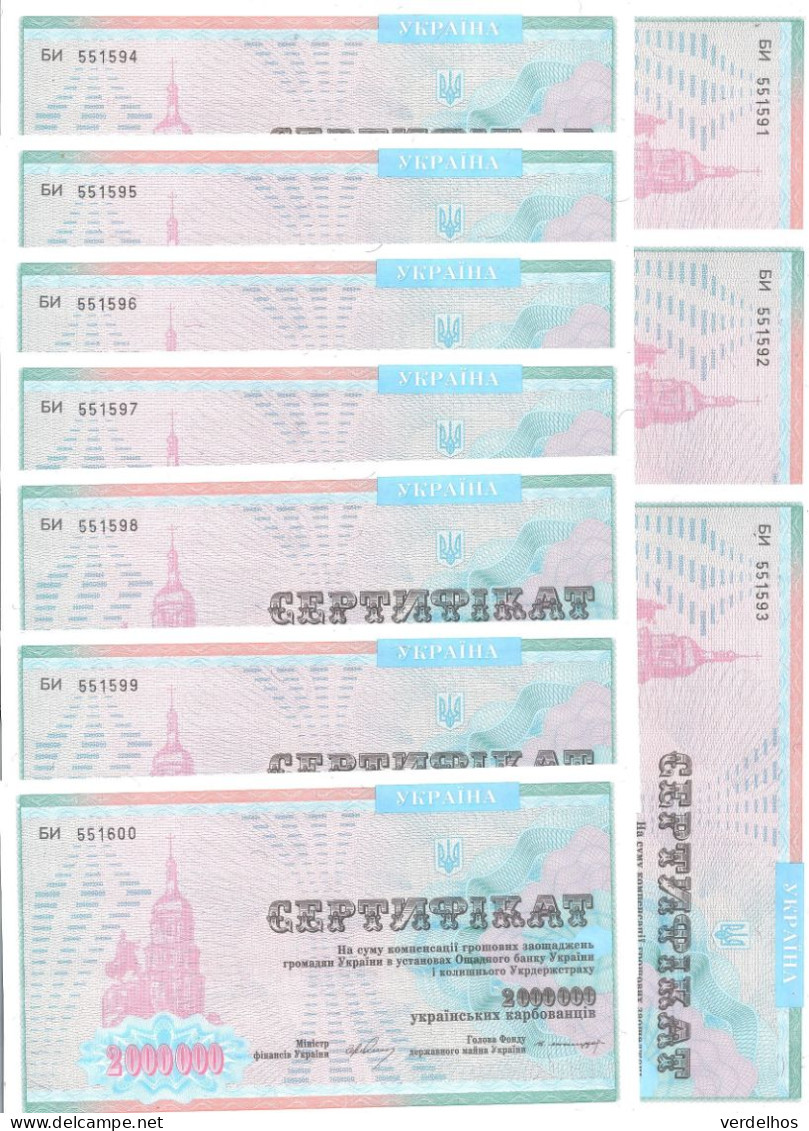 UKRAINE 2 MILLION KARBOVANTSIV 1992 UNC P 91B ( 10 Billets ) - Ucrania