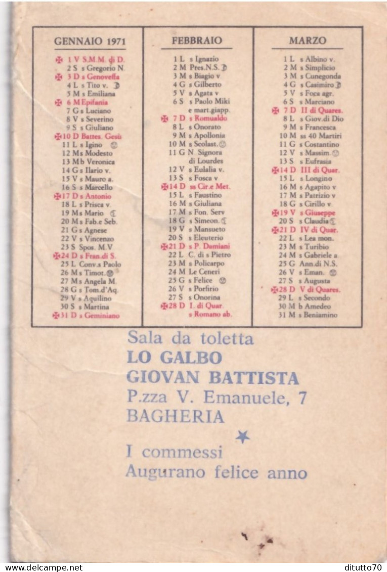 Calendarietto - Sala Da Toletta Lo Galbo Giavan Battista - Bagheria - Anno 1971 - Grossformat : 1971-80