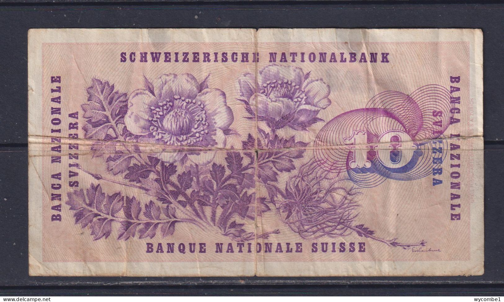 SWITZERLAND  - 1974 10 Francs Circulated Banknote As Scans - Suiza