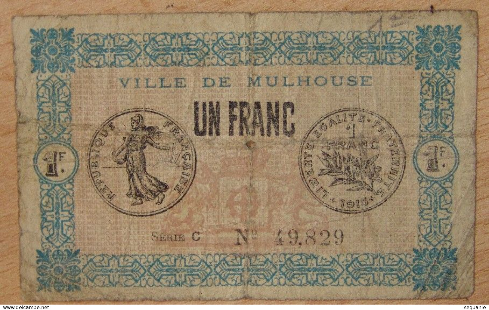 Mulhouse ( 68) 1 Franc Chambre De Commerce 18 Décembre 1918 Série C - Chambre De Commerce
