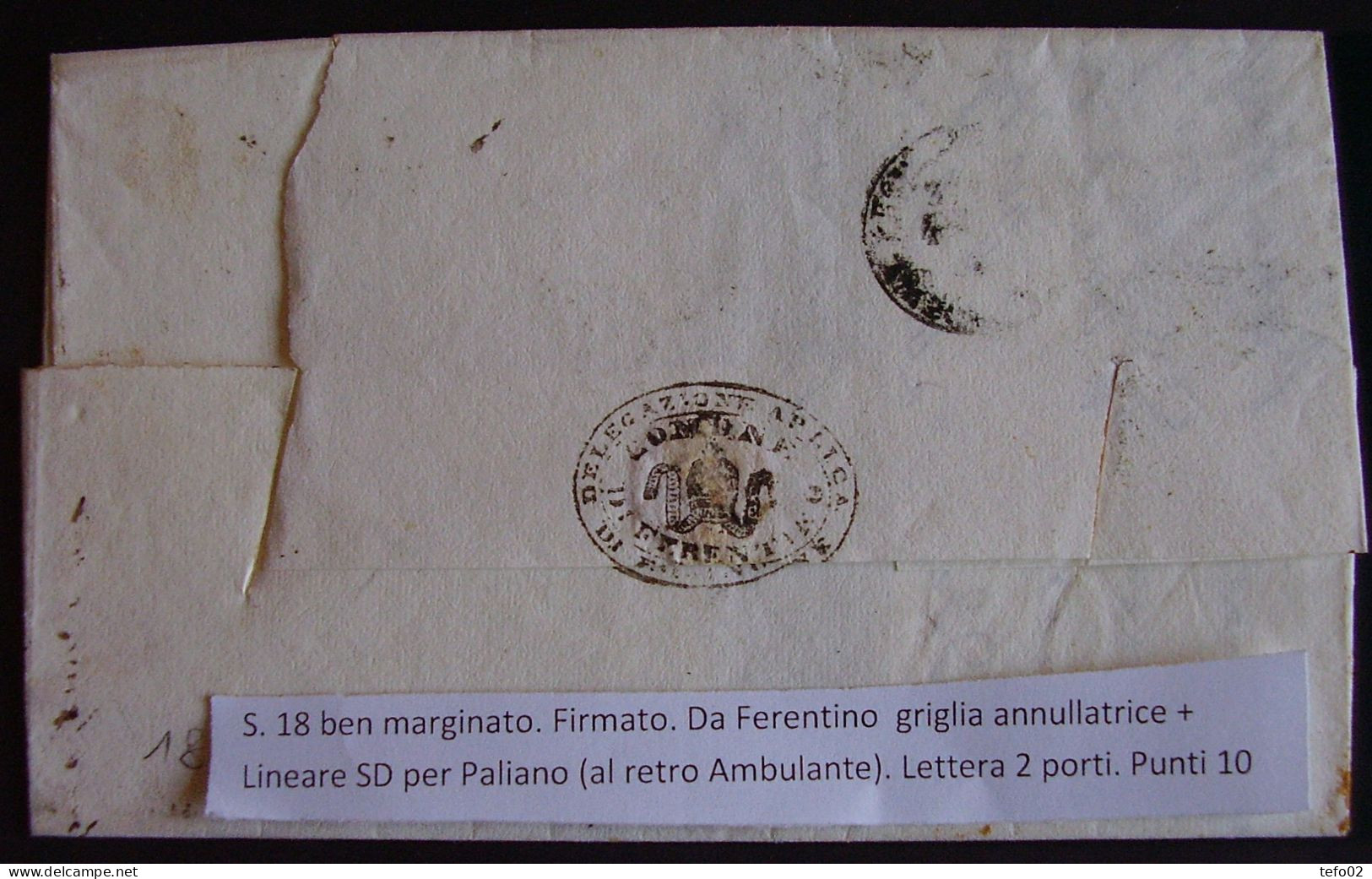 Pontificio. Storia postale. La Direzione postale di Frosinone